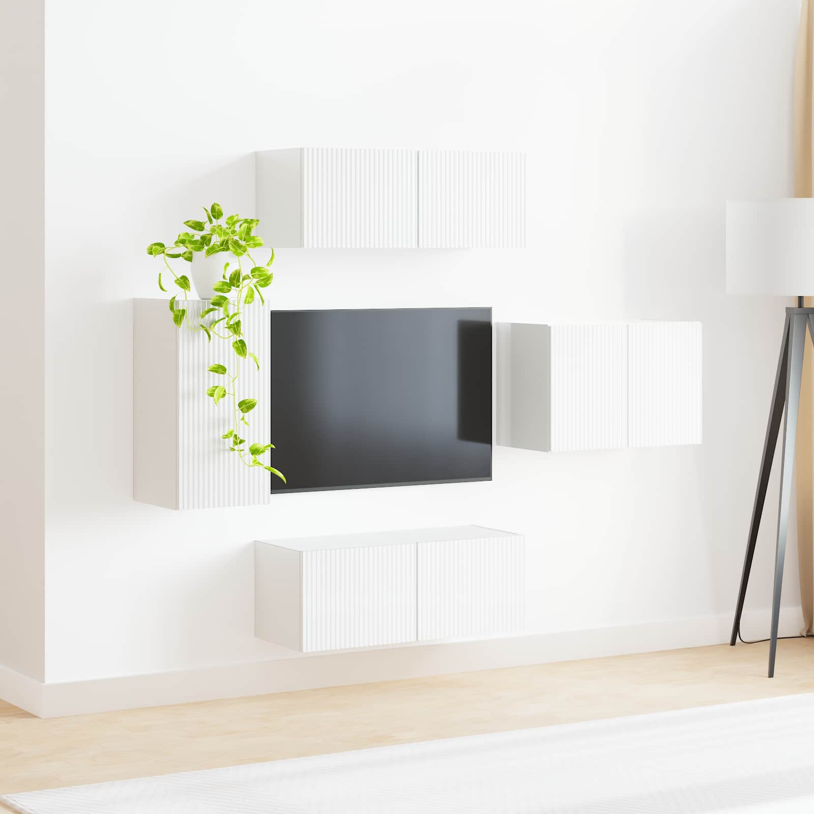 TV sieninio kabineto komplektas 4 pcs Aukštai blizganti balta