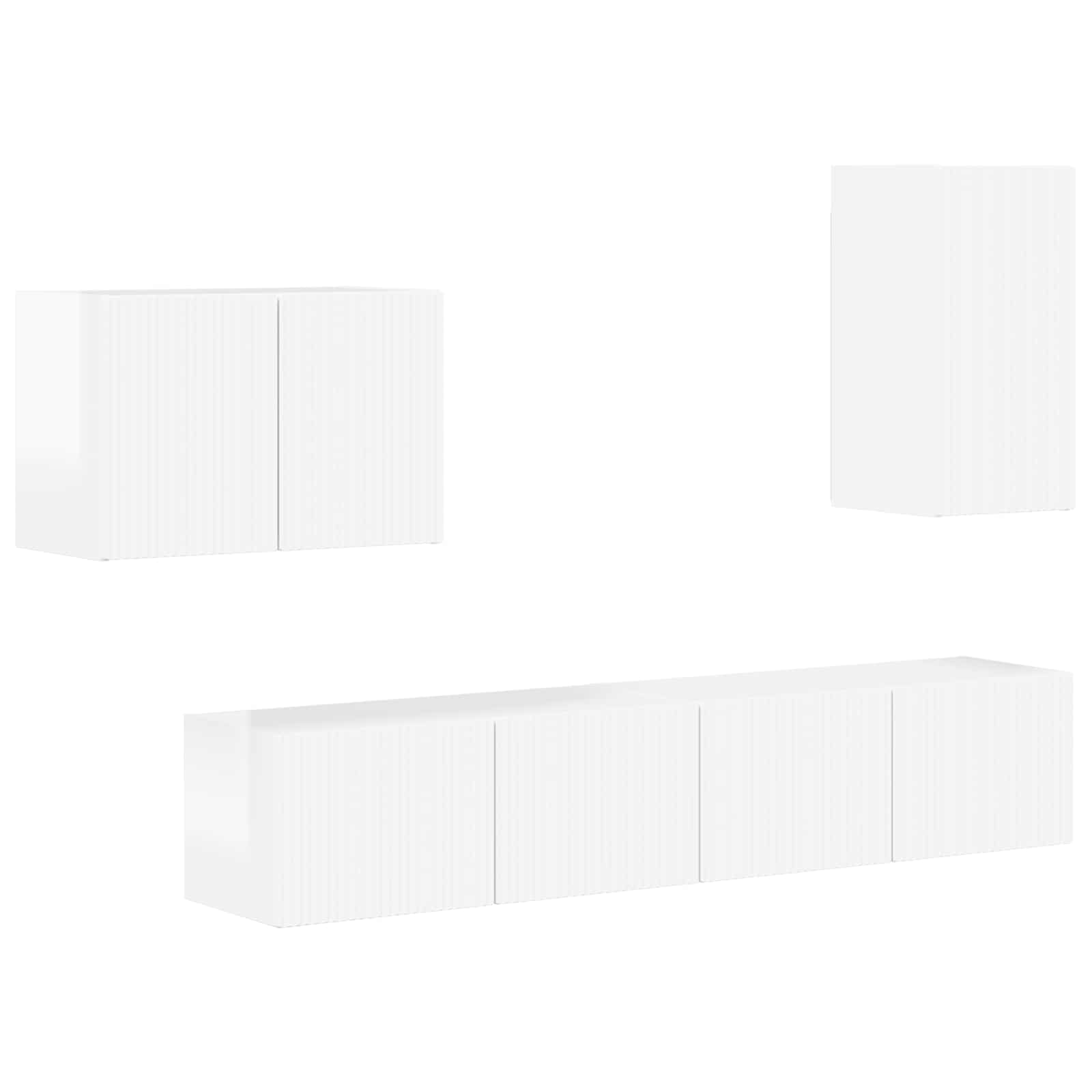 TV sieninio kabineto komplektas 4 pcs Aukštai blizganti balta