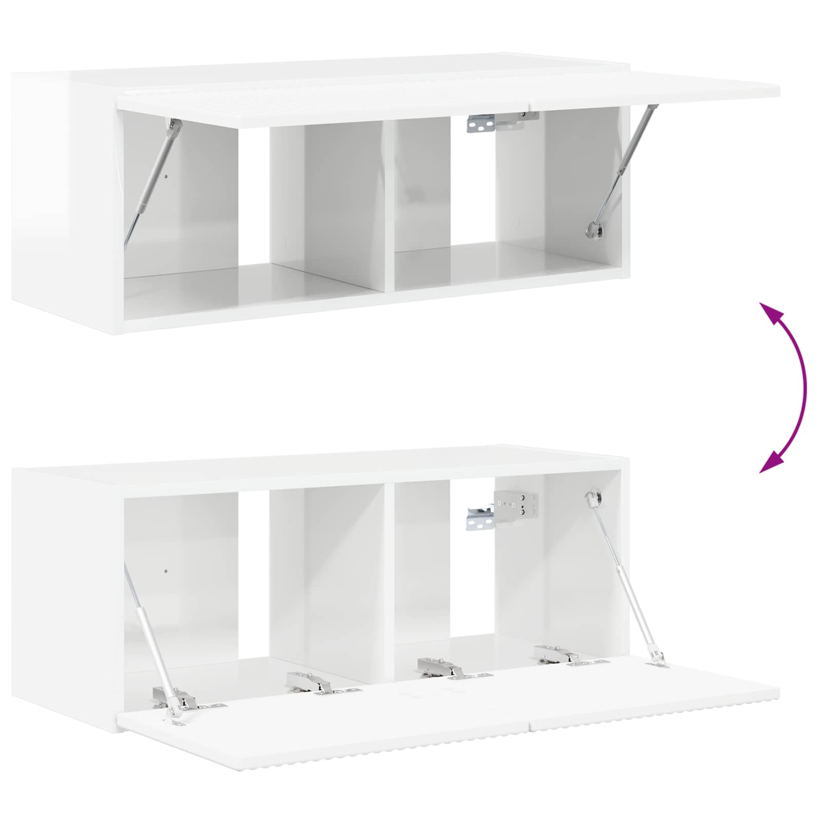TV sieninio kabineto komplektas 4 pcs Aukštai blizganti balta