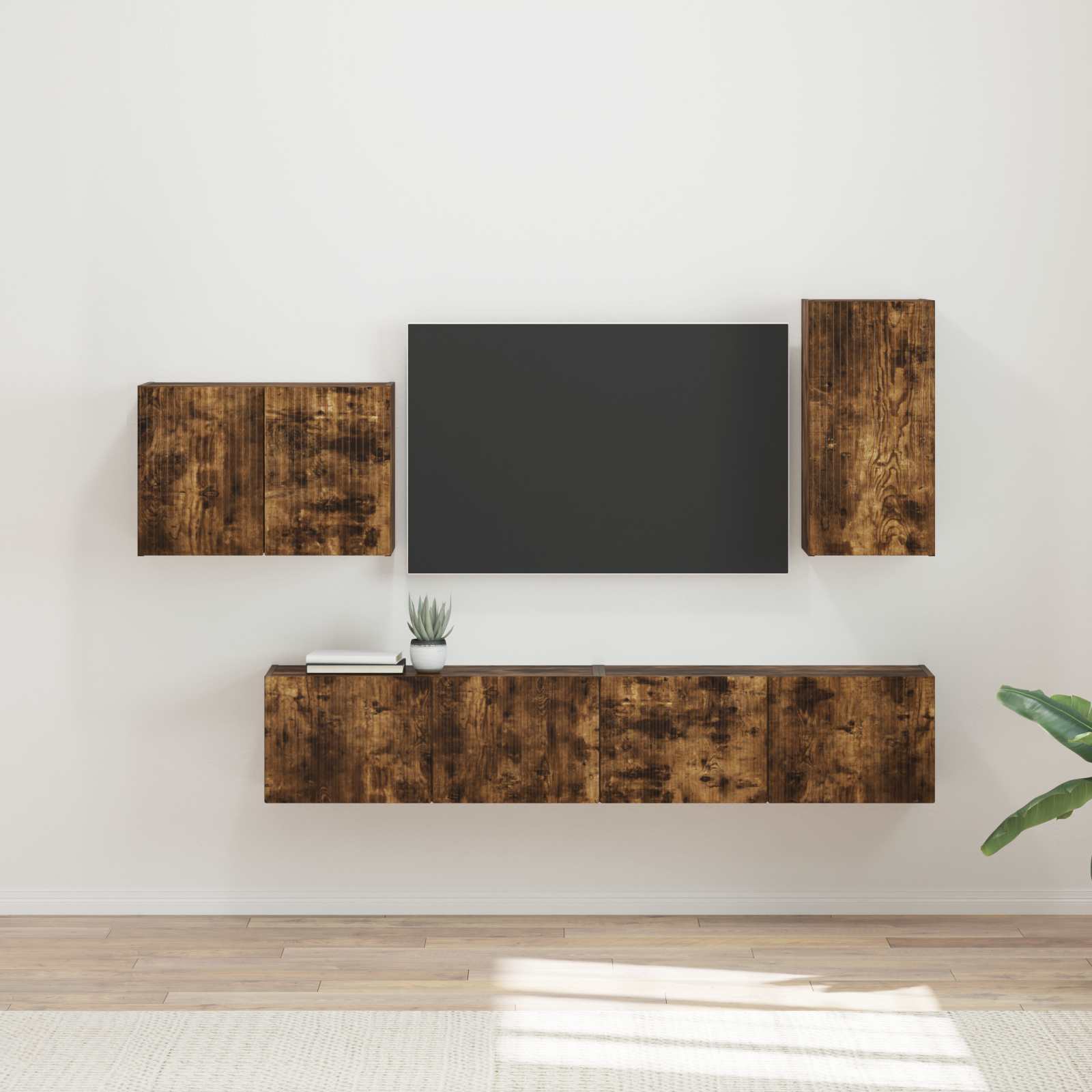 TV sieninio kabineto komplektas 4 pcs Rūkyta ąžuolas