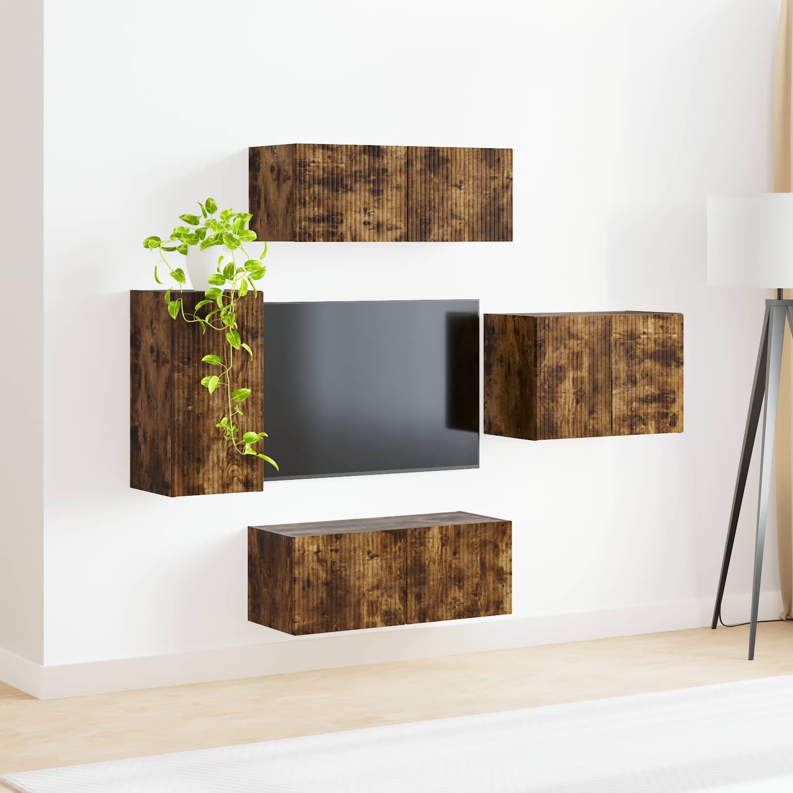 TV sieninio kabineto komplektas 4 pcs Rūkyta ąžuolas