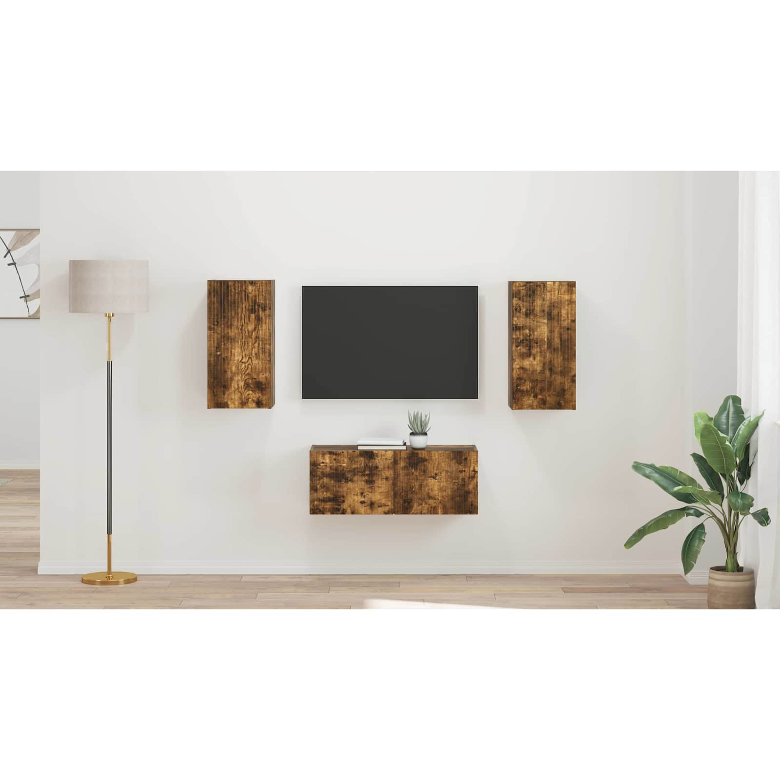 TV spintelių komplektas 2 pcs Rūkyta ąžuolas Apdirbta mediena