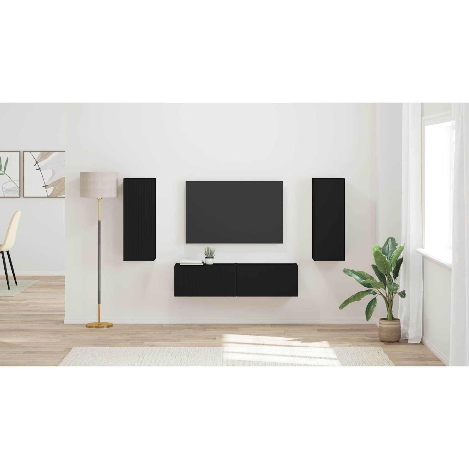TV spintelių komplektas 2 pcs Juoda Apdirbta mediena