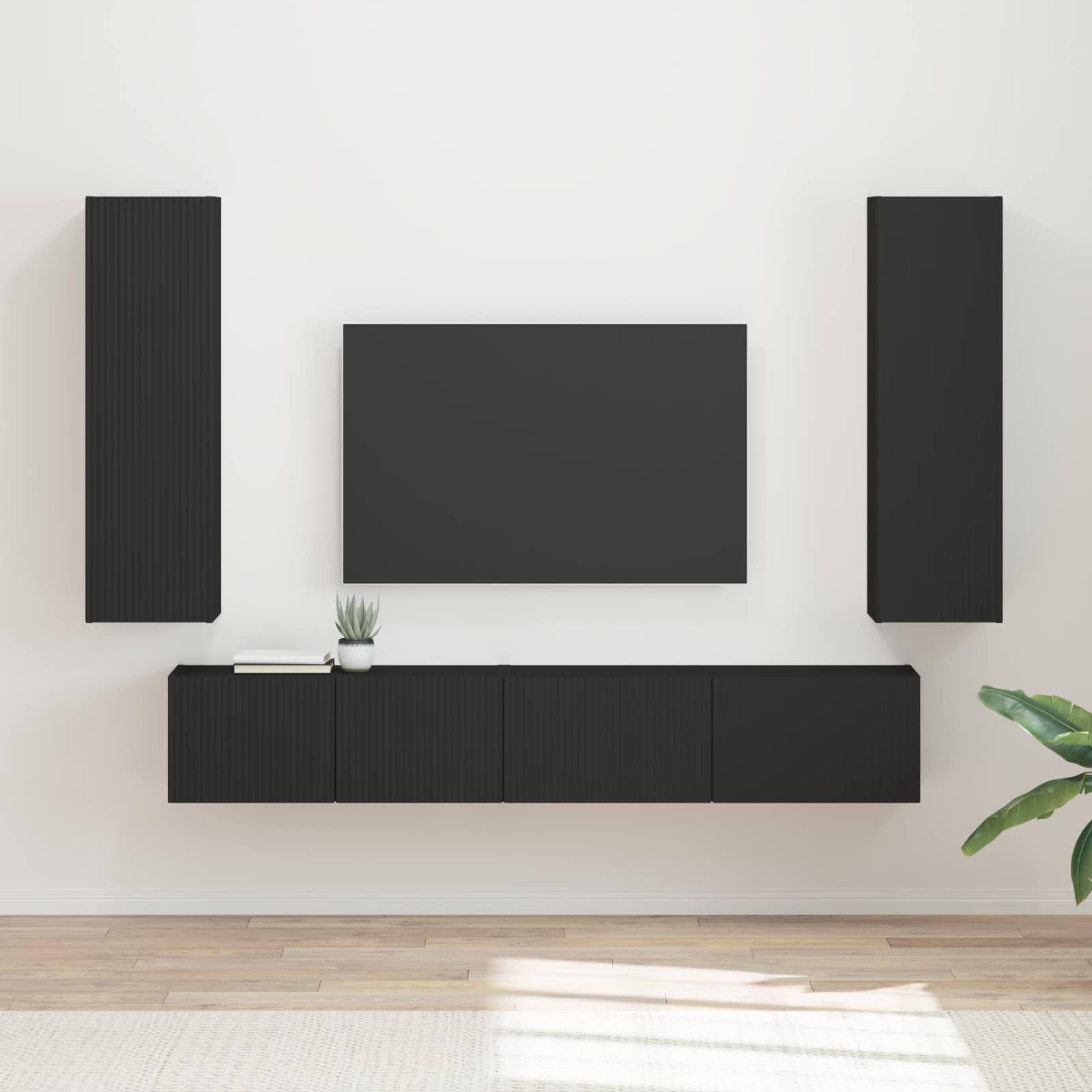 TV Cabinet Set 3 pcs Black Engineered Wood