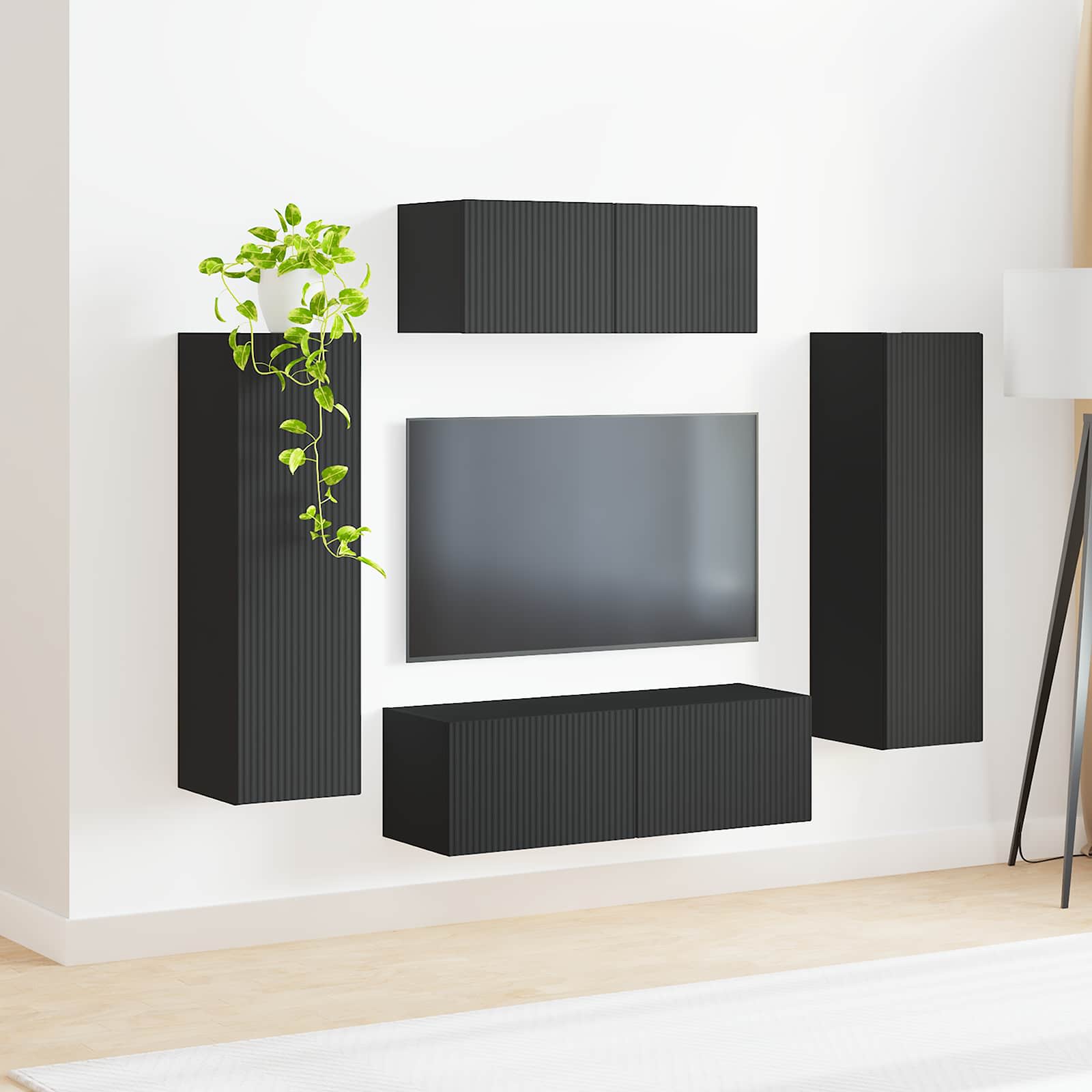 TV Cabinet Set 3 pcs Black Engineered Wood