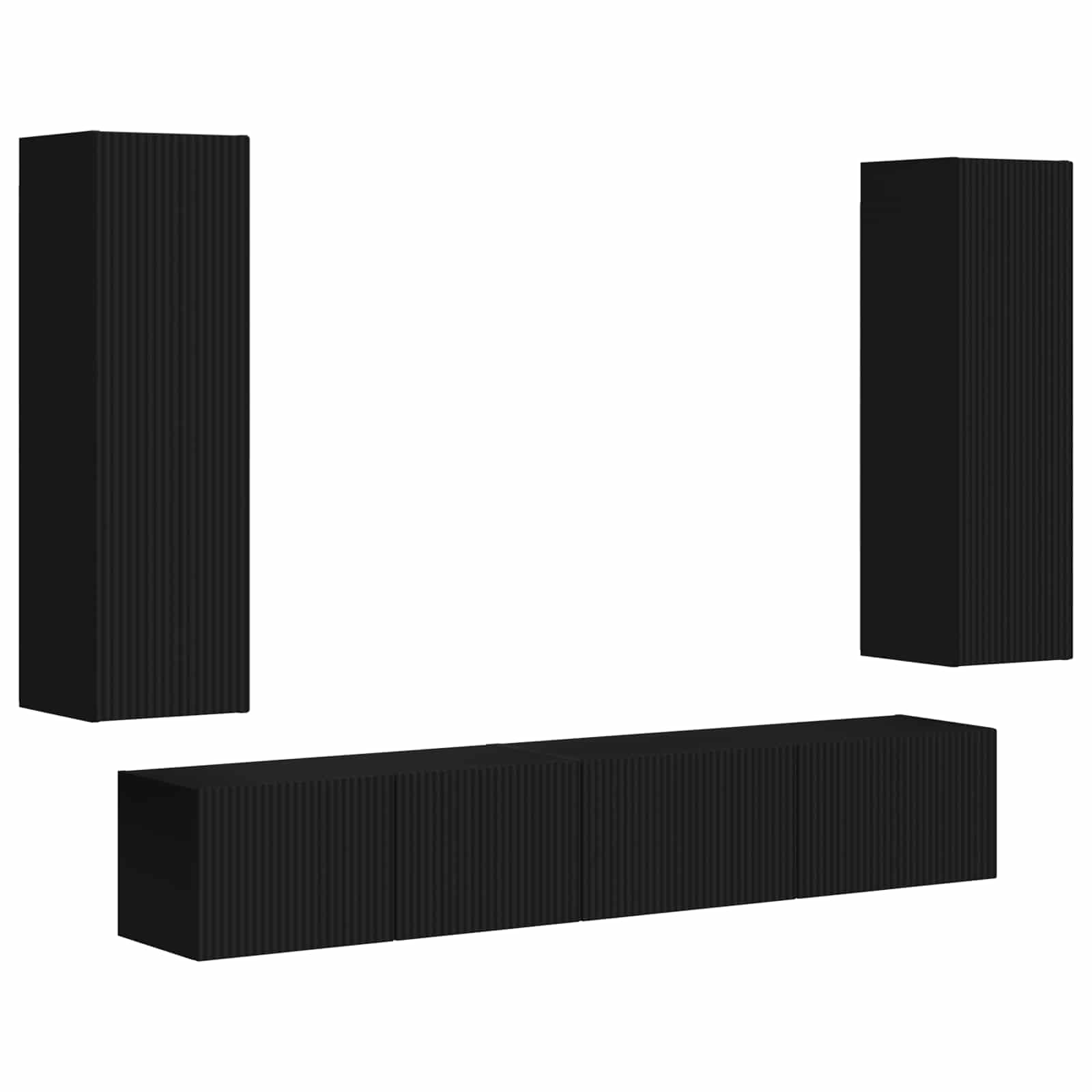 TV Cabinet Set 3 pcs Black Engineered Wood