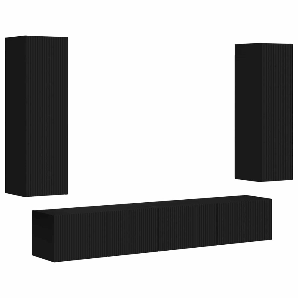TV spintelių komplektas 3 pcs Juoda Apdirbta mediena
