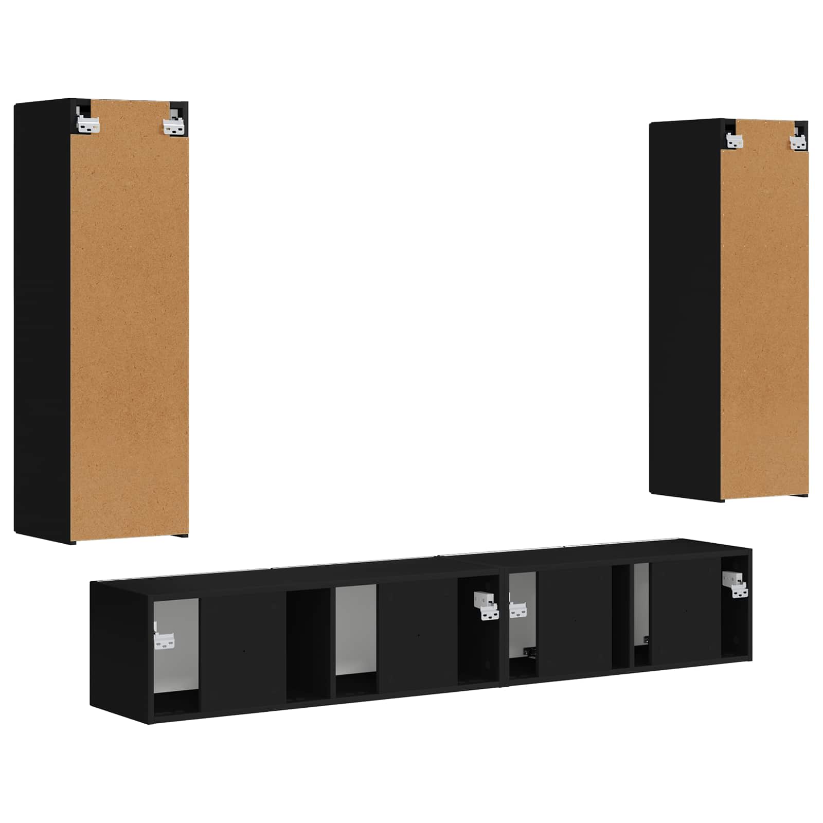 TV Cabinet Set 3 pcs Black Engineered Wood