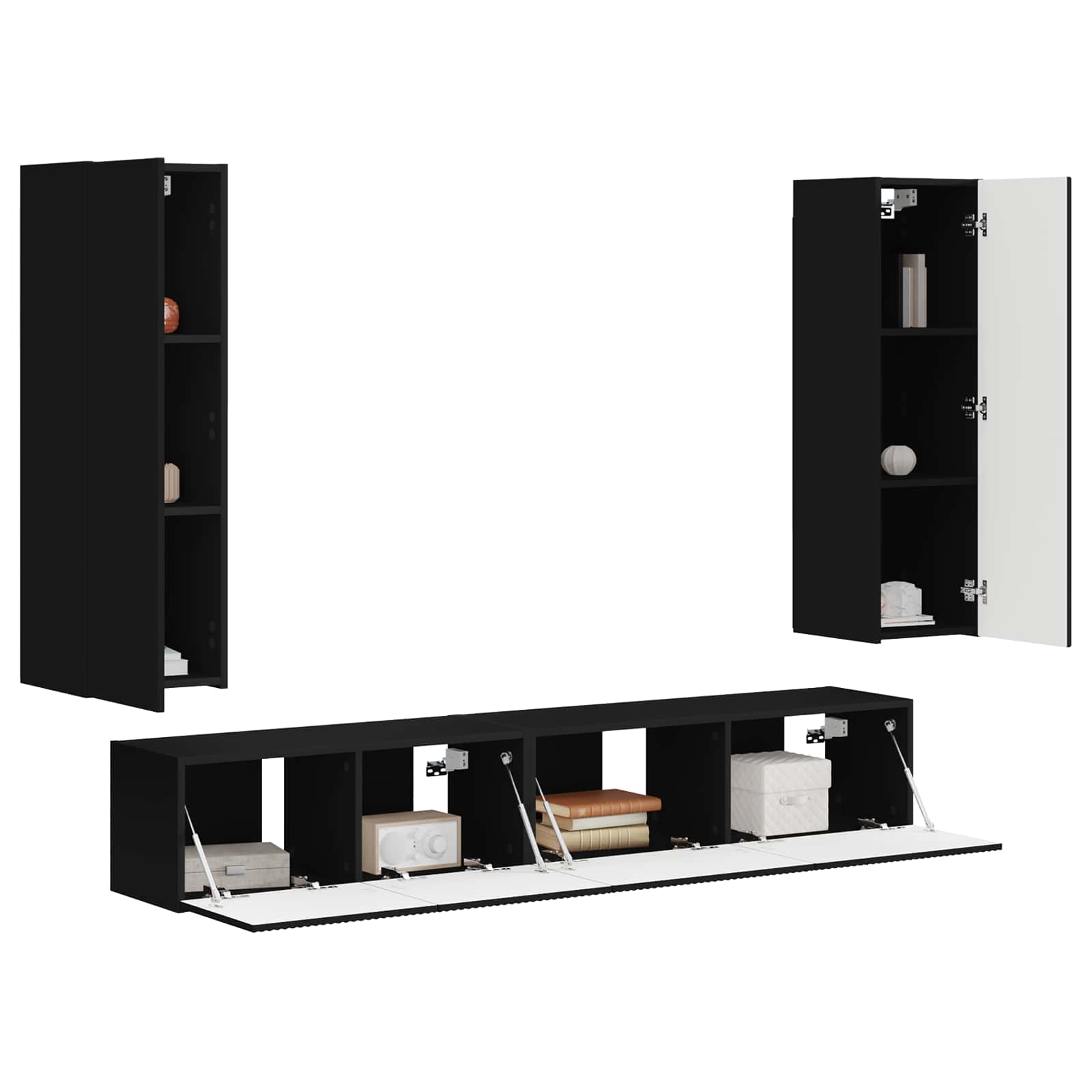 TV Cabinet Set 3 pcs Black Engineered Wood