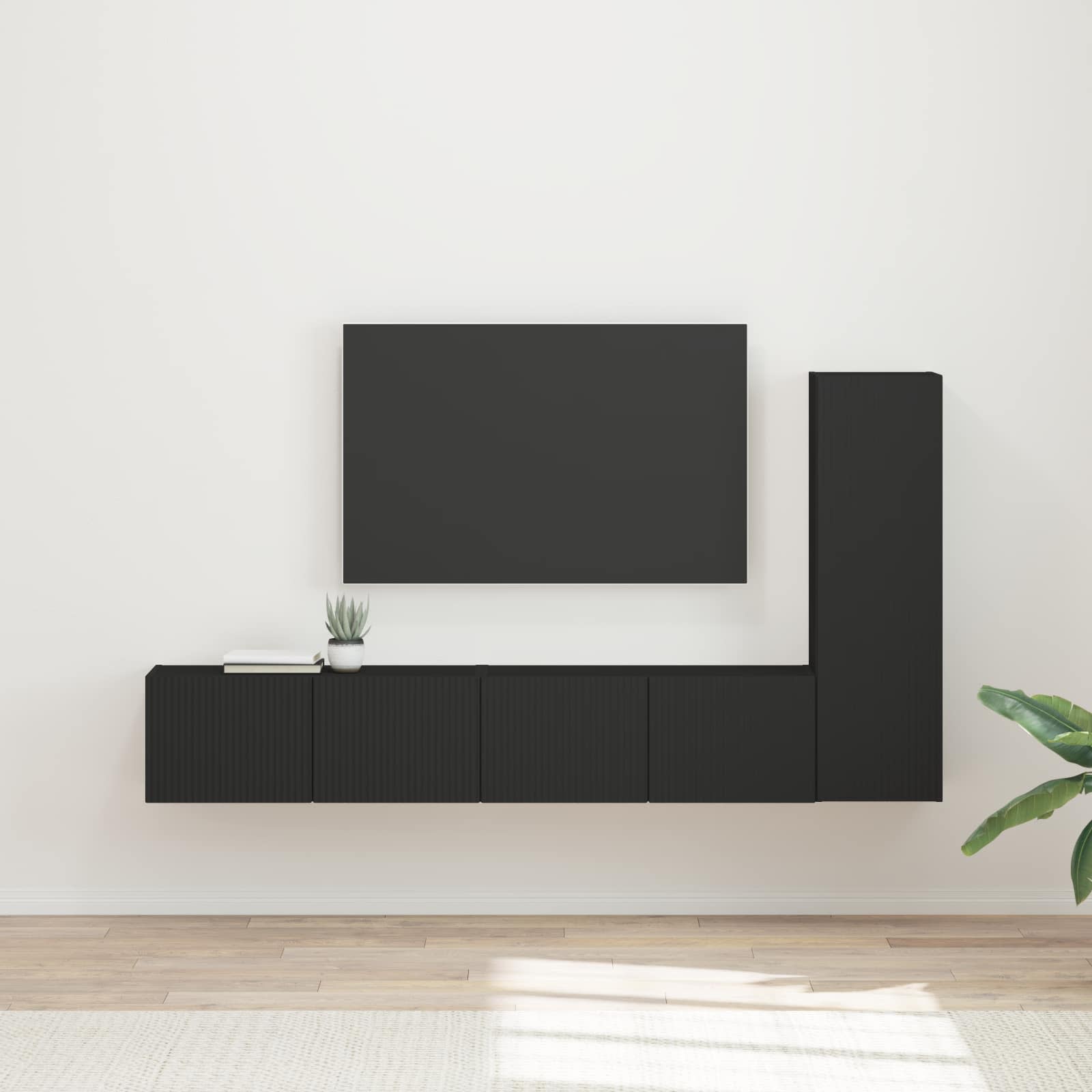 TV spintelių komplektas 3 pcs Juoda Apdirbta mediena