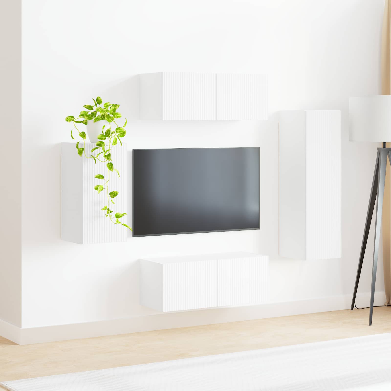 TV skapju komplekts 3 gab. Balts Inženierijas koks