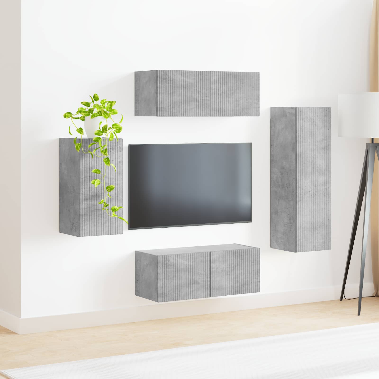 TV spintelių komplektas 3 pcs Betono pilka Apdirbta mediena