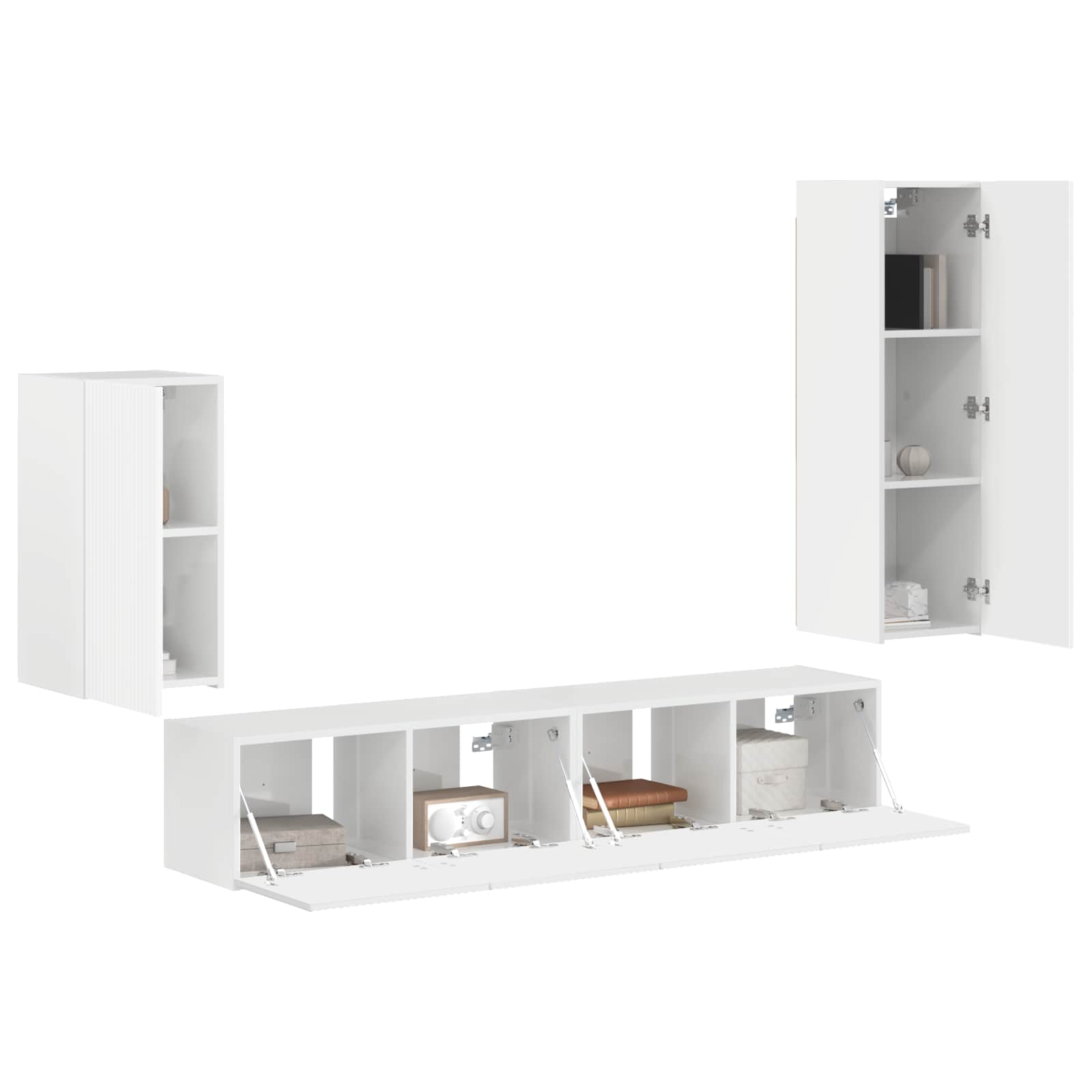 TV spintelių komplektas 3 pcs Aukštai blizganti balta