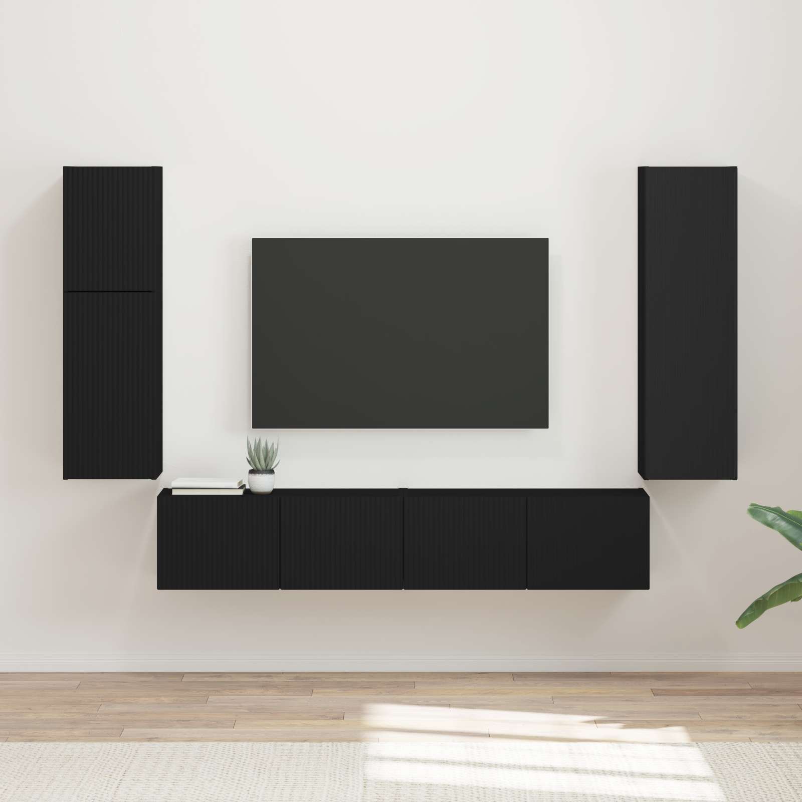 TV skapīšu komplekts 4 gab. melns inženierijas koks