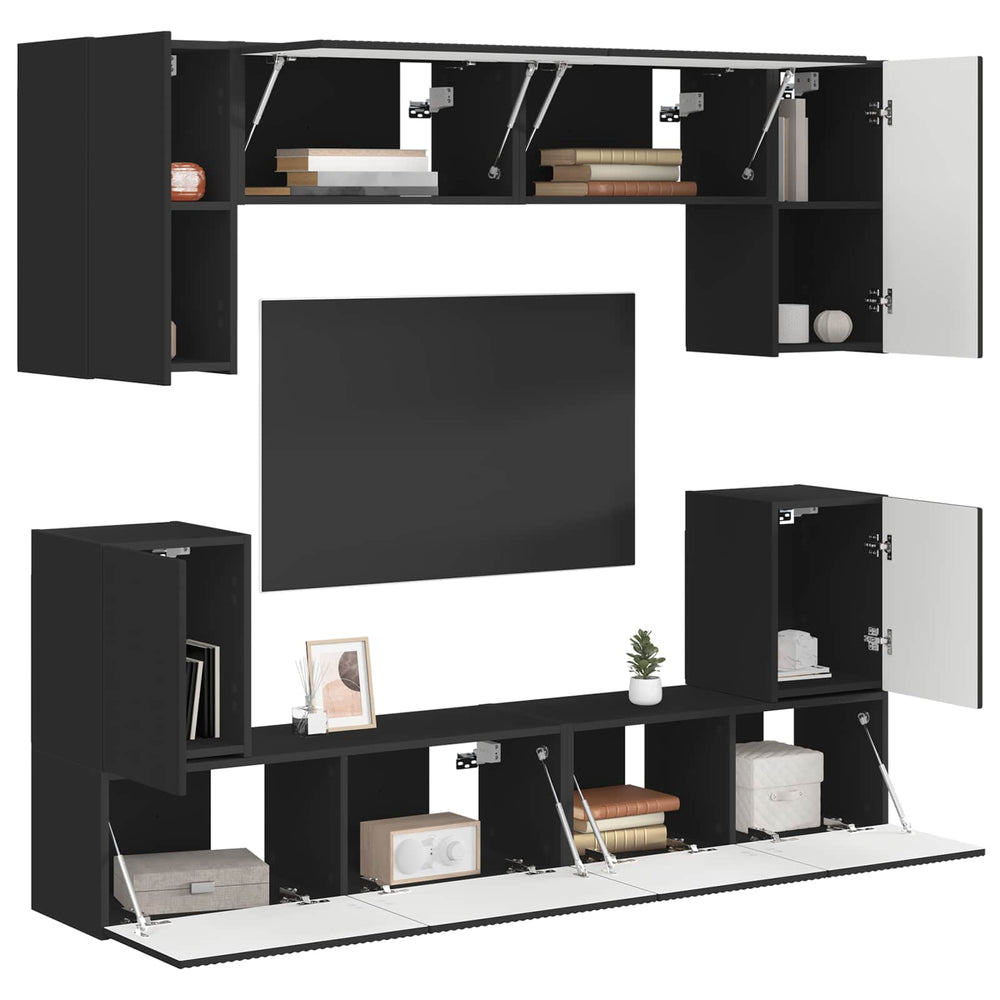 TV spintelių komplektas 5 pcs Juoda Apdirbta mediena