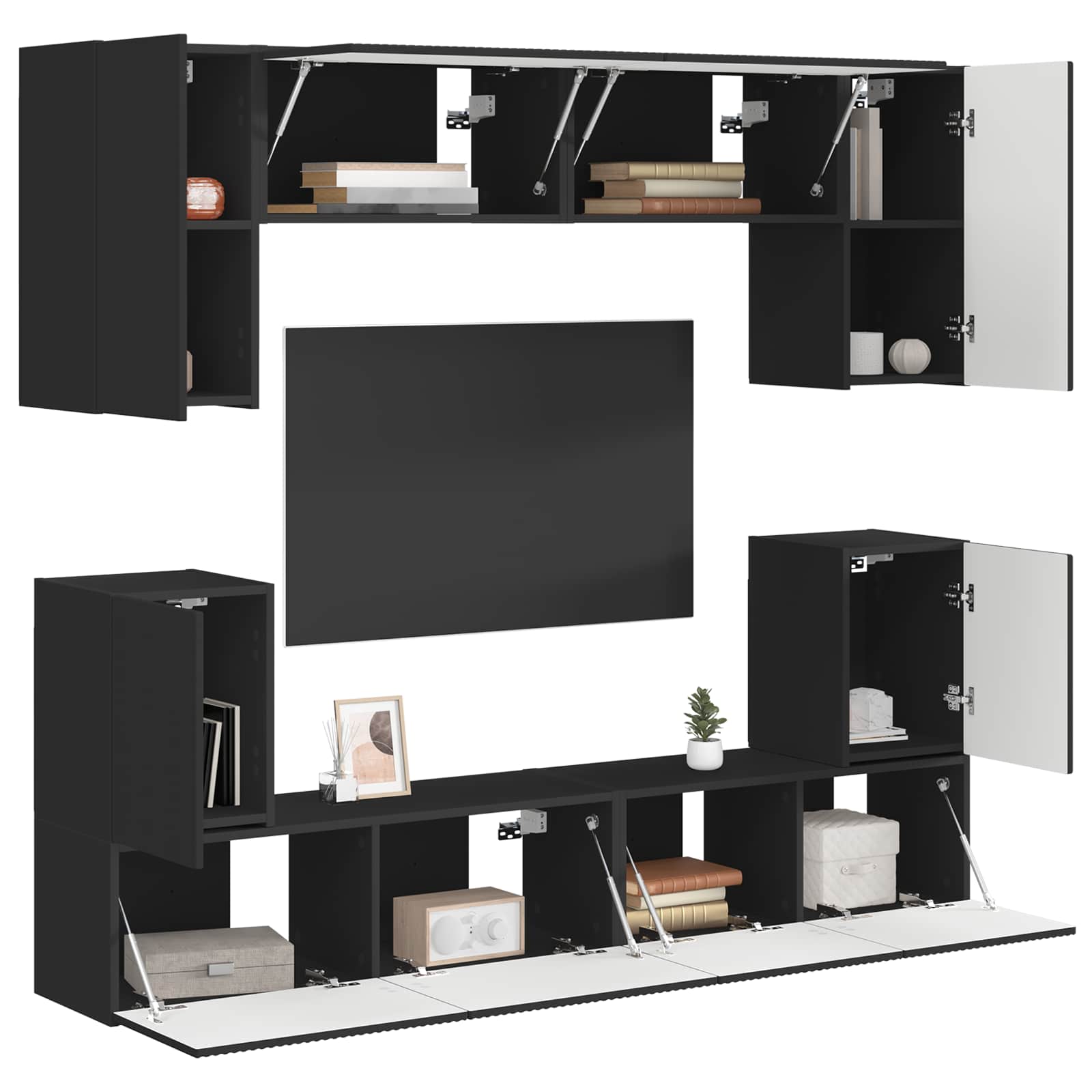 TV spintelių komplektas 5 pcs Juoda Apdirbta mediena