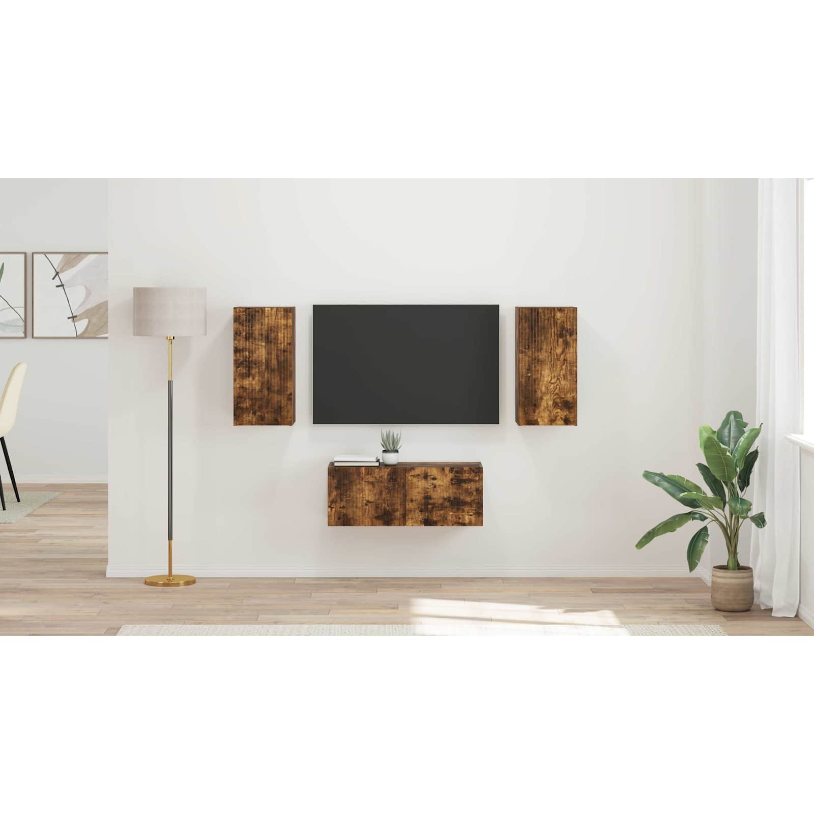 TV spintelių komplektas 6 pcs Rūkyta ąžuolas Apdirbta mediena