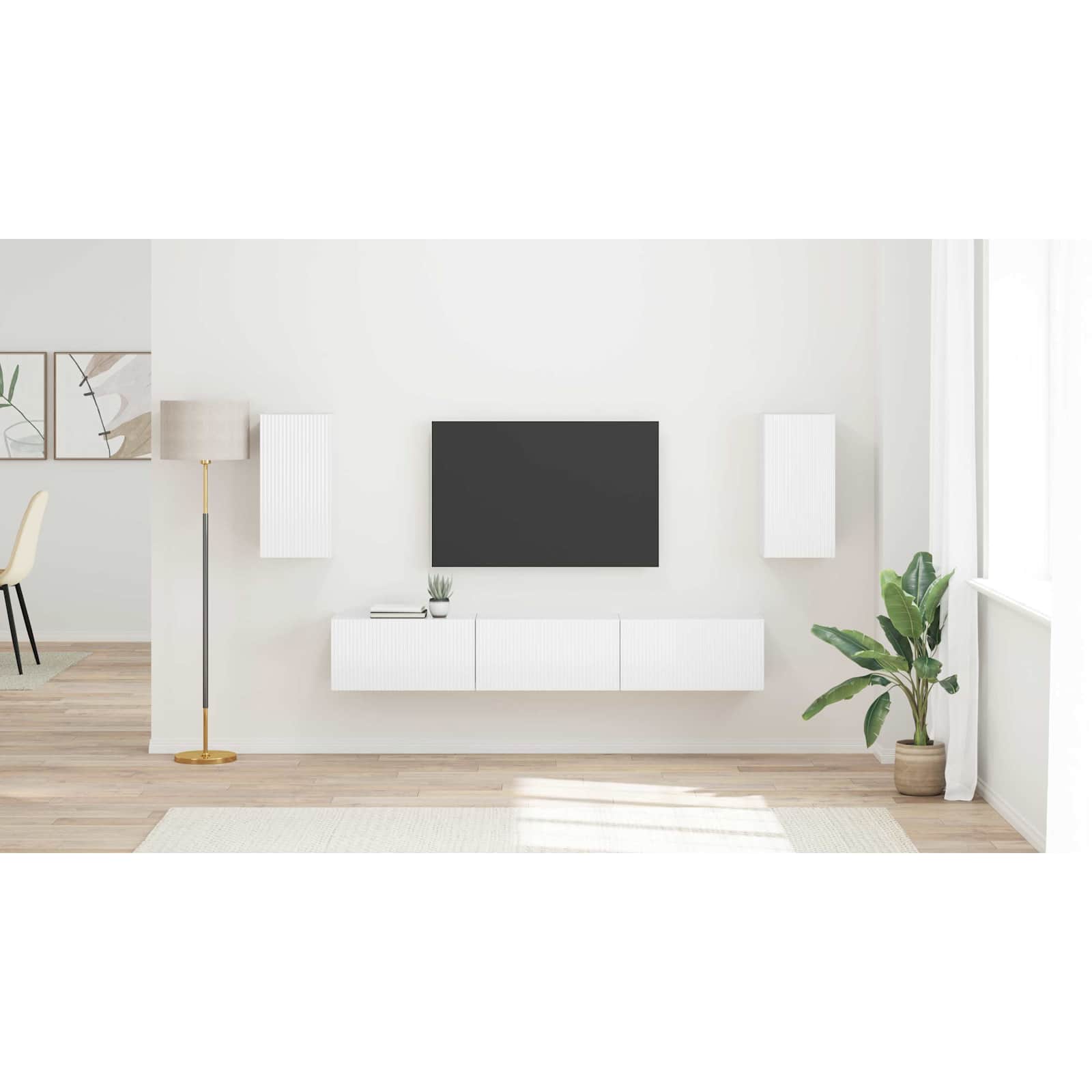 TV spintelių komplektas 3 pcs Aukštai blizganti balta