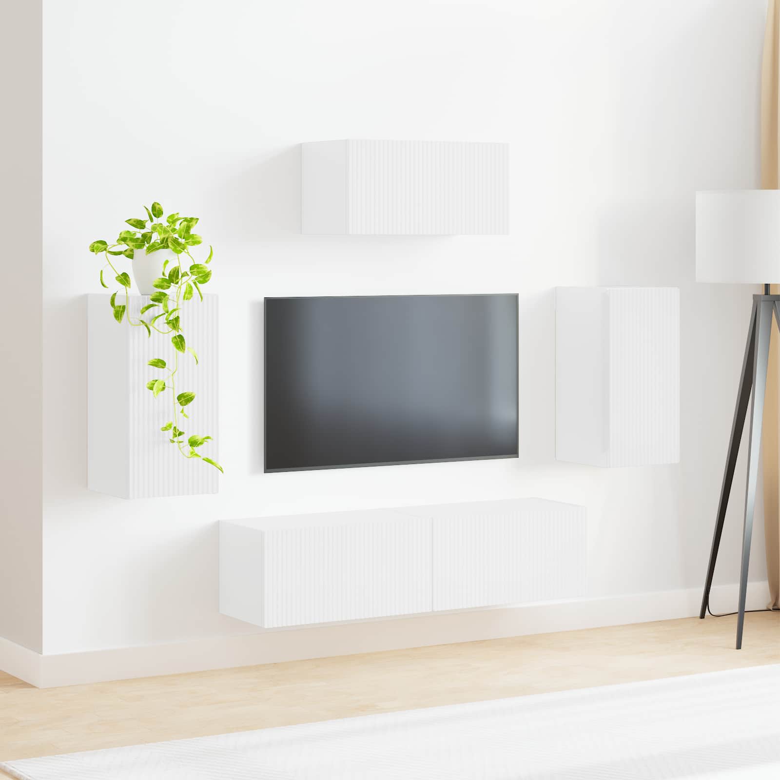 TV spintelių komplektas 3 pcs Aukštai blizganti balta