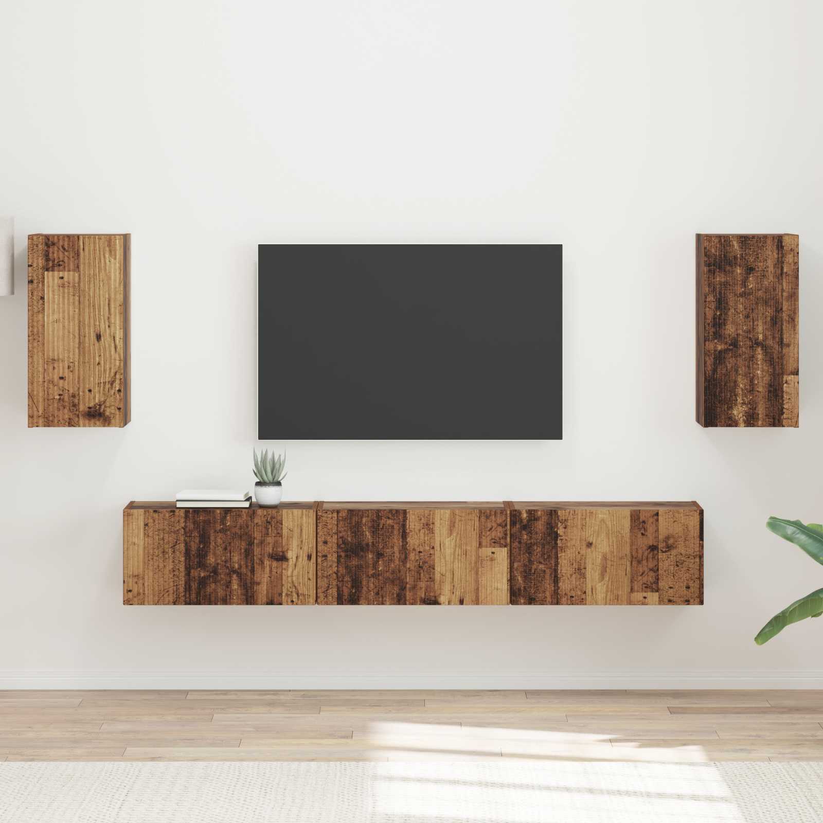 TV spintelių komplektas 3 pcs Senas medis Apdirbta mediena