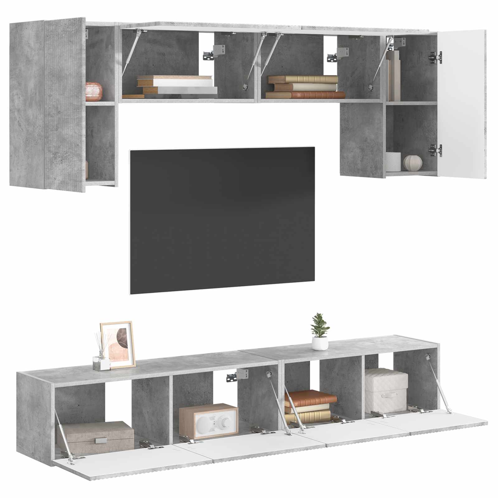 TV spintelių komplektas 4 pcs Betono pilka Apdirbta mediena