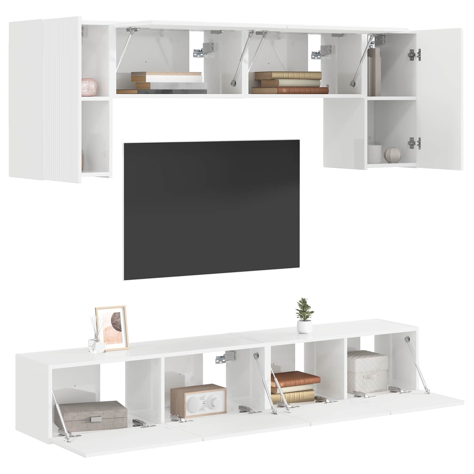 TV spintelių komplektas 4 pcs Aukštai blizganti balta