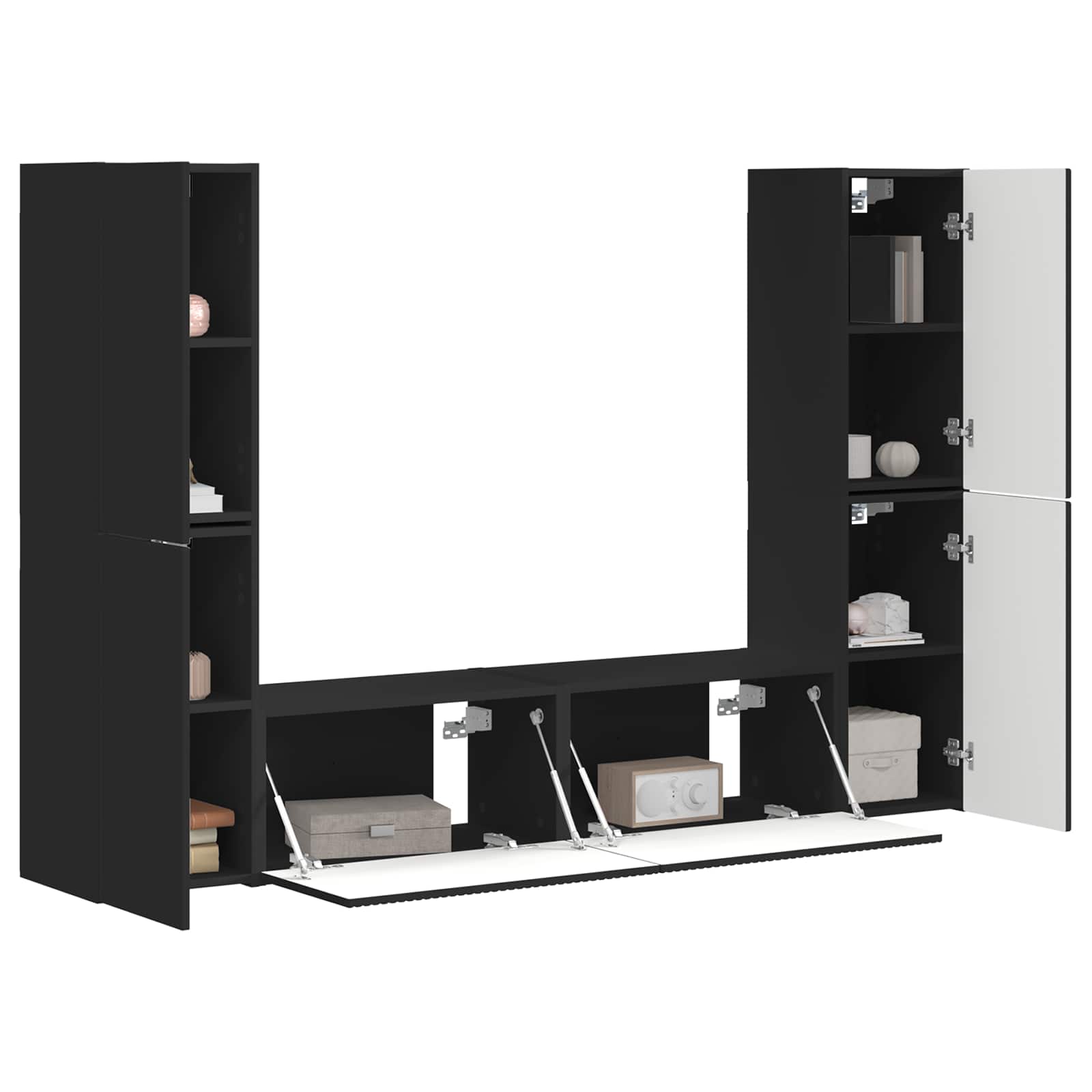 TV spintelių komplektas 6 pcs Juoda Apdirbta mediena