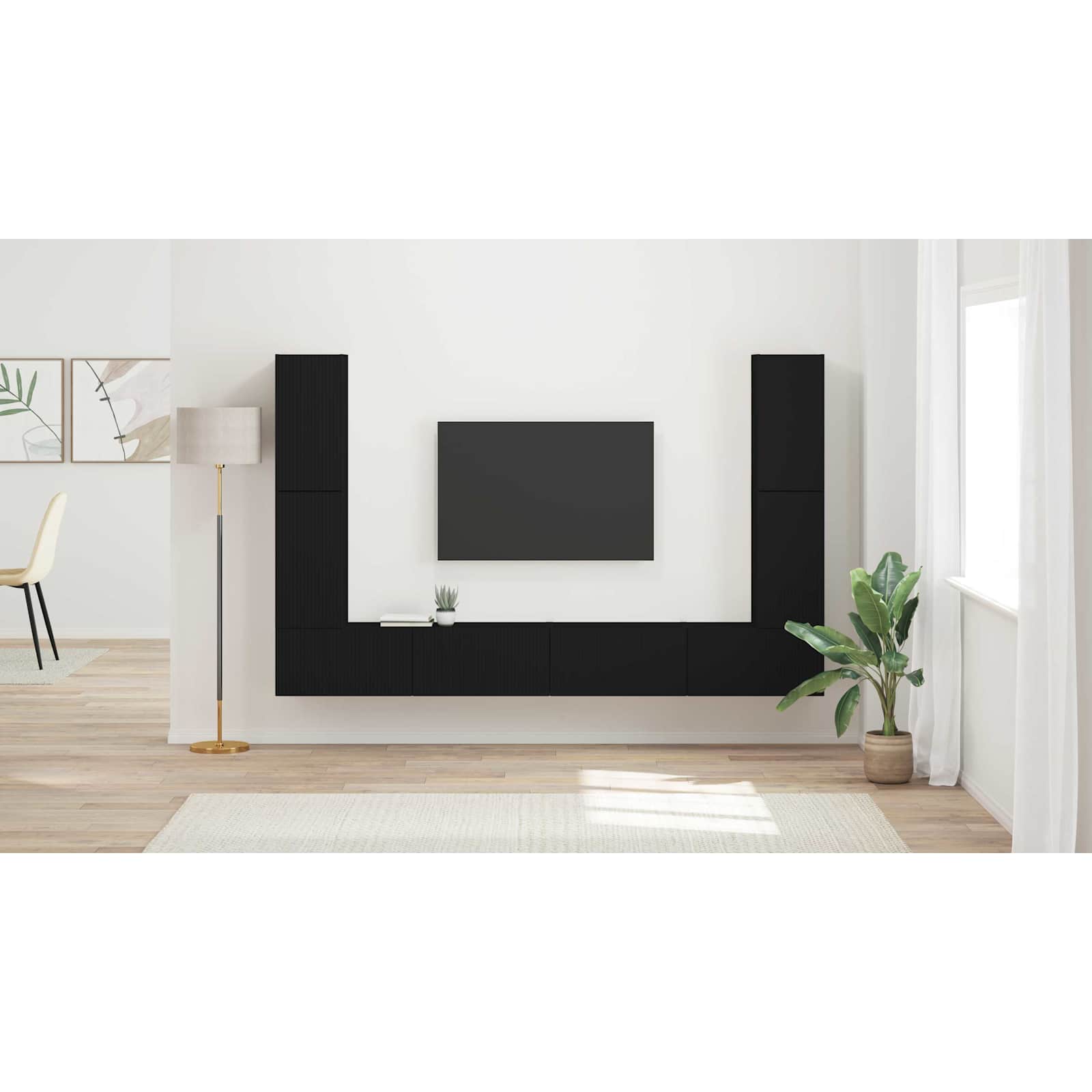 TV spintelių komplektas 8 pcs Juoda Apdirbta mediena