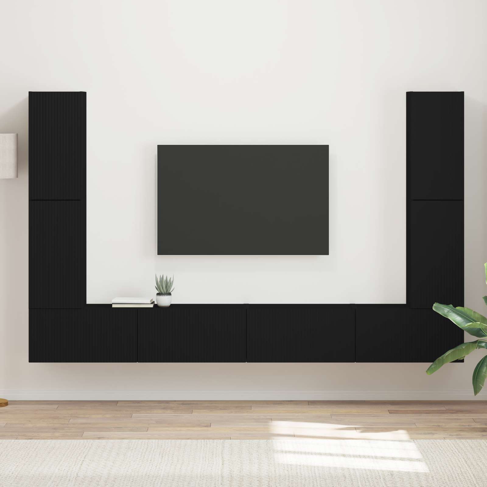 TV spintelių komplektas 8 pcs Juoda Apdirbta mediena