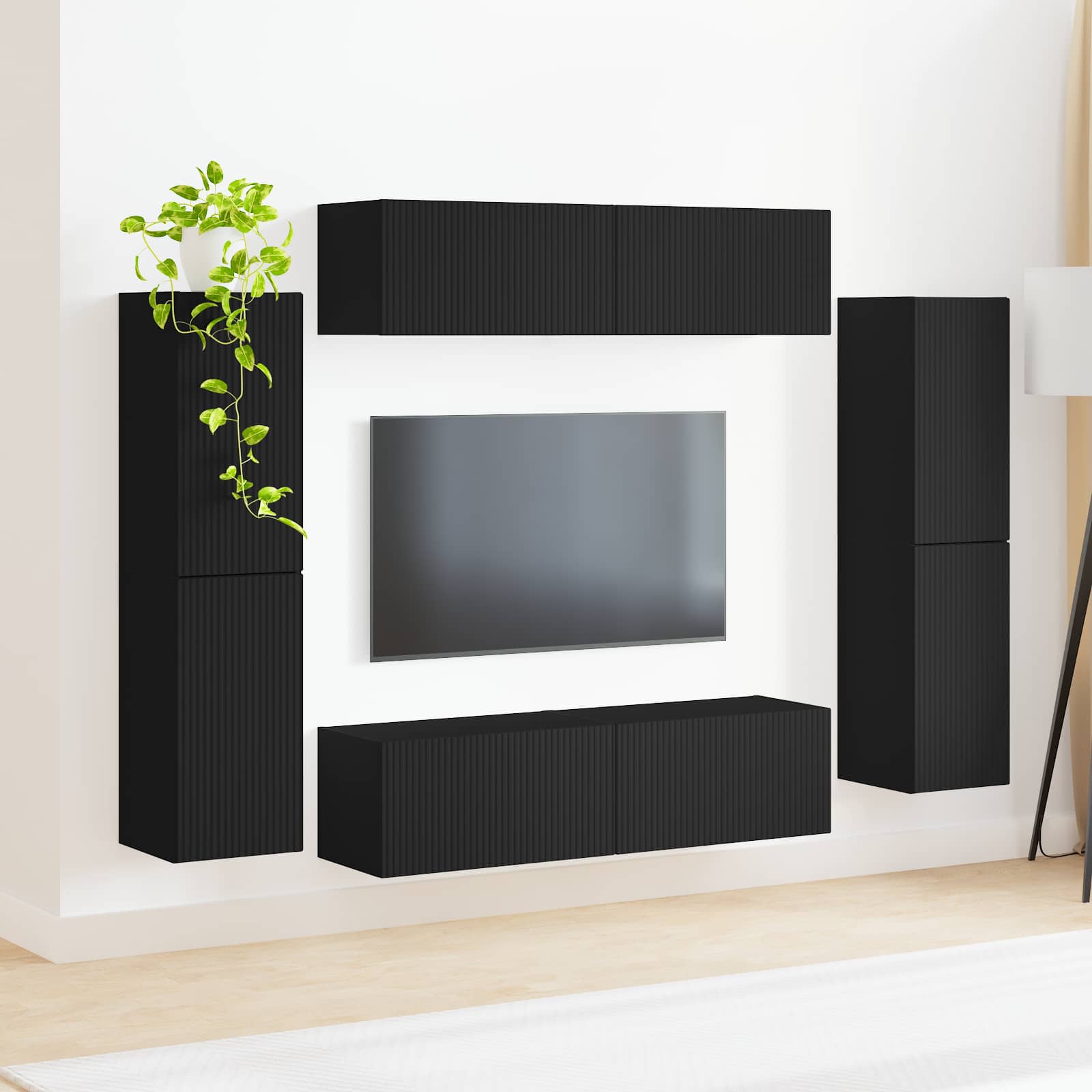 TV spintelių komplektas 8 pcs Juoda Apdirbta mediena