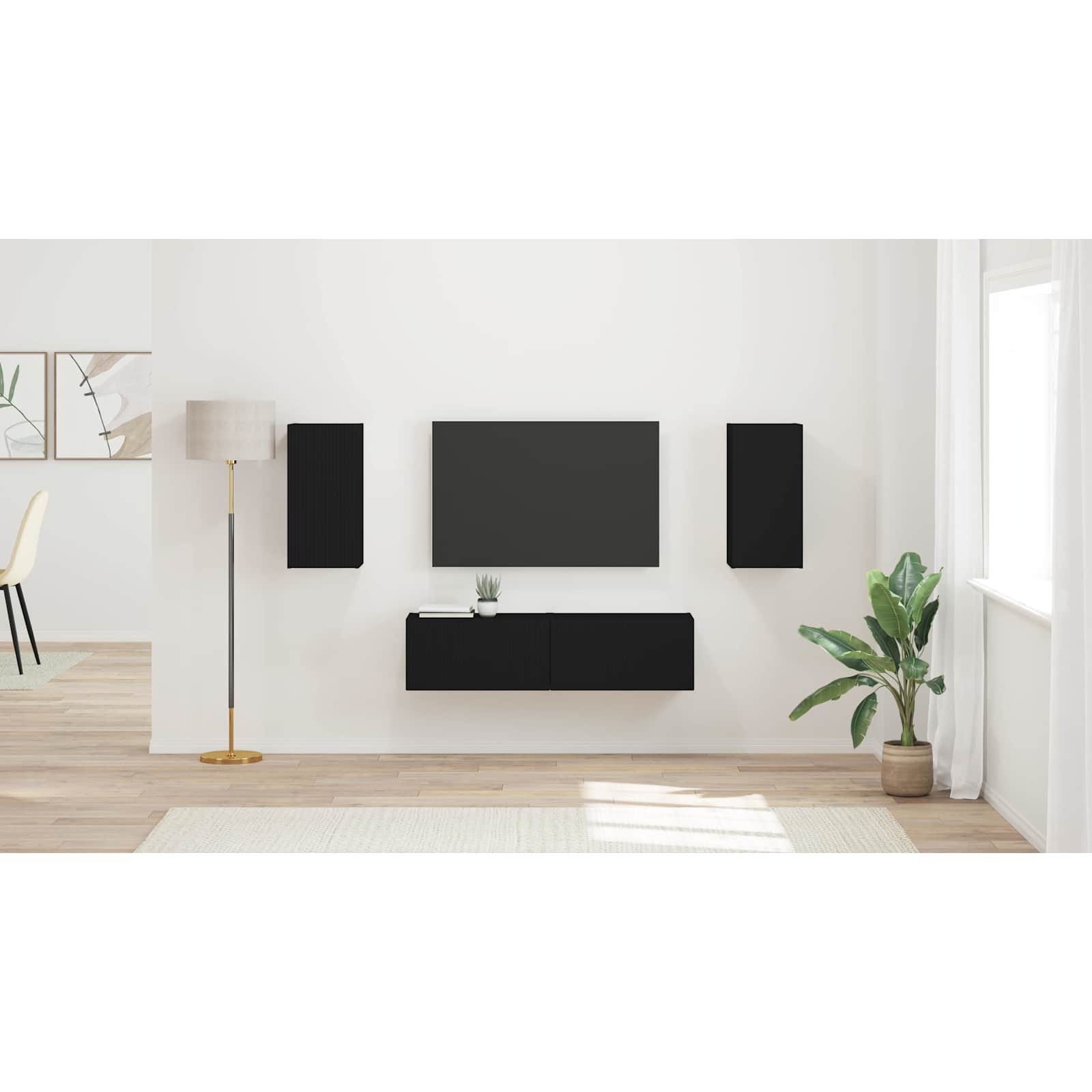 TV spintelių komplektas 4 pcs Juoda Apdirbta mediena