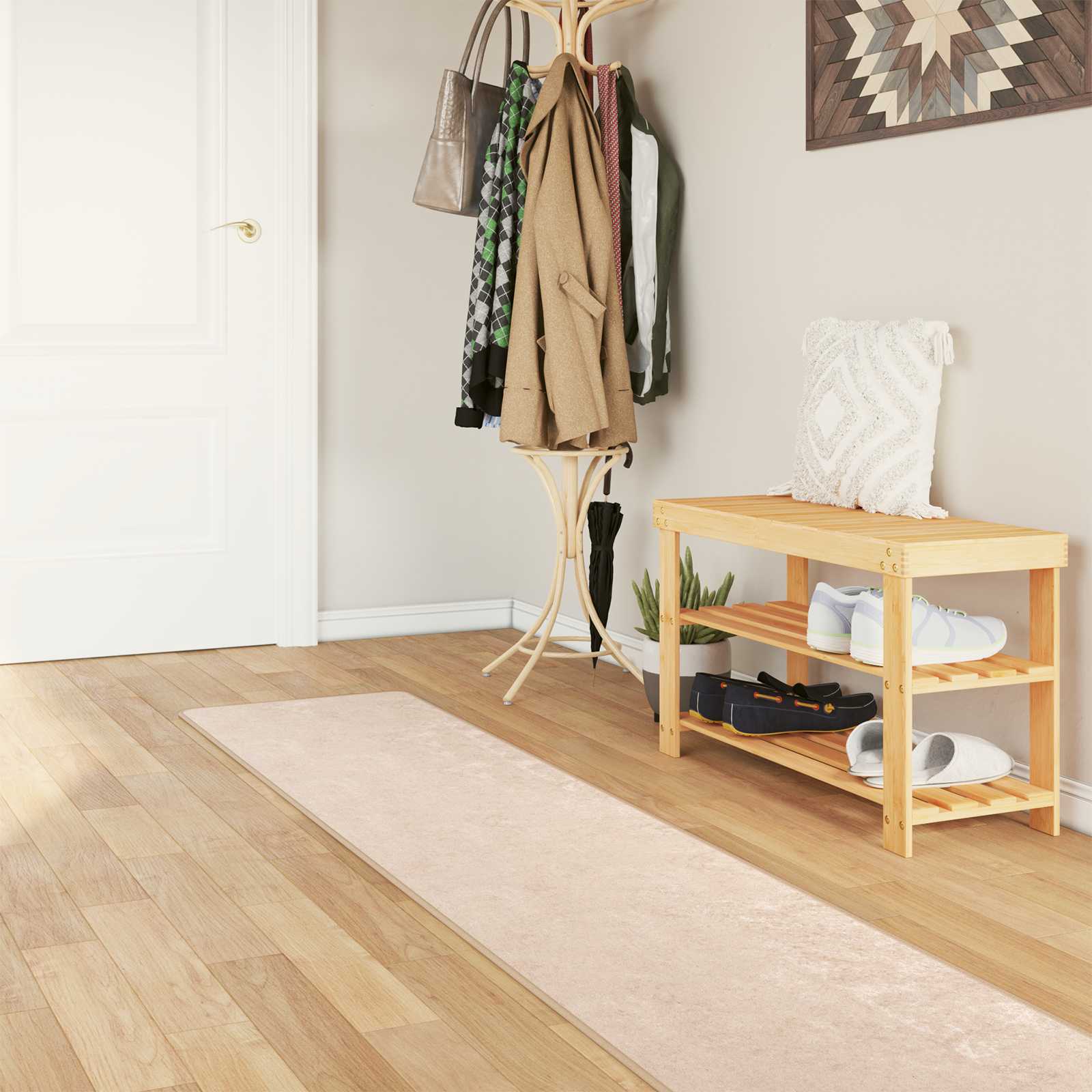 Kilimas Spauda Kreminė 400 x 50 cm Poliesteris ir PVC