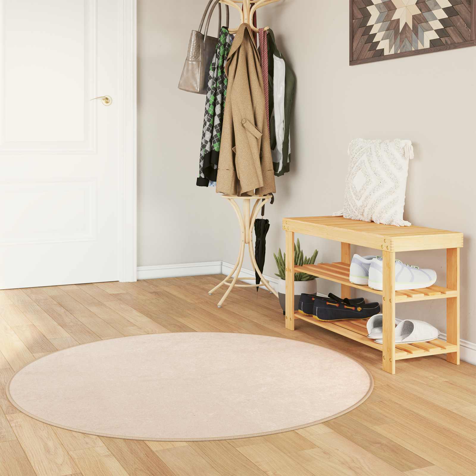 Printed Rug Cream Ø 120 cm Polyester and PVC