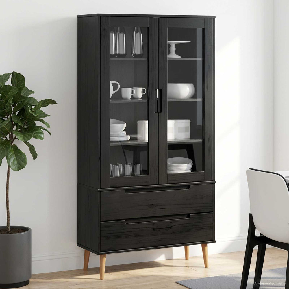 Stiklinis vitrininis kabinetas Juodas 90 x 35 x 175 cm