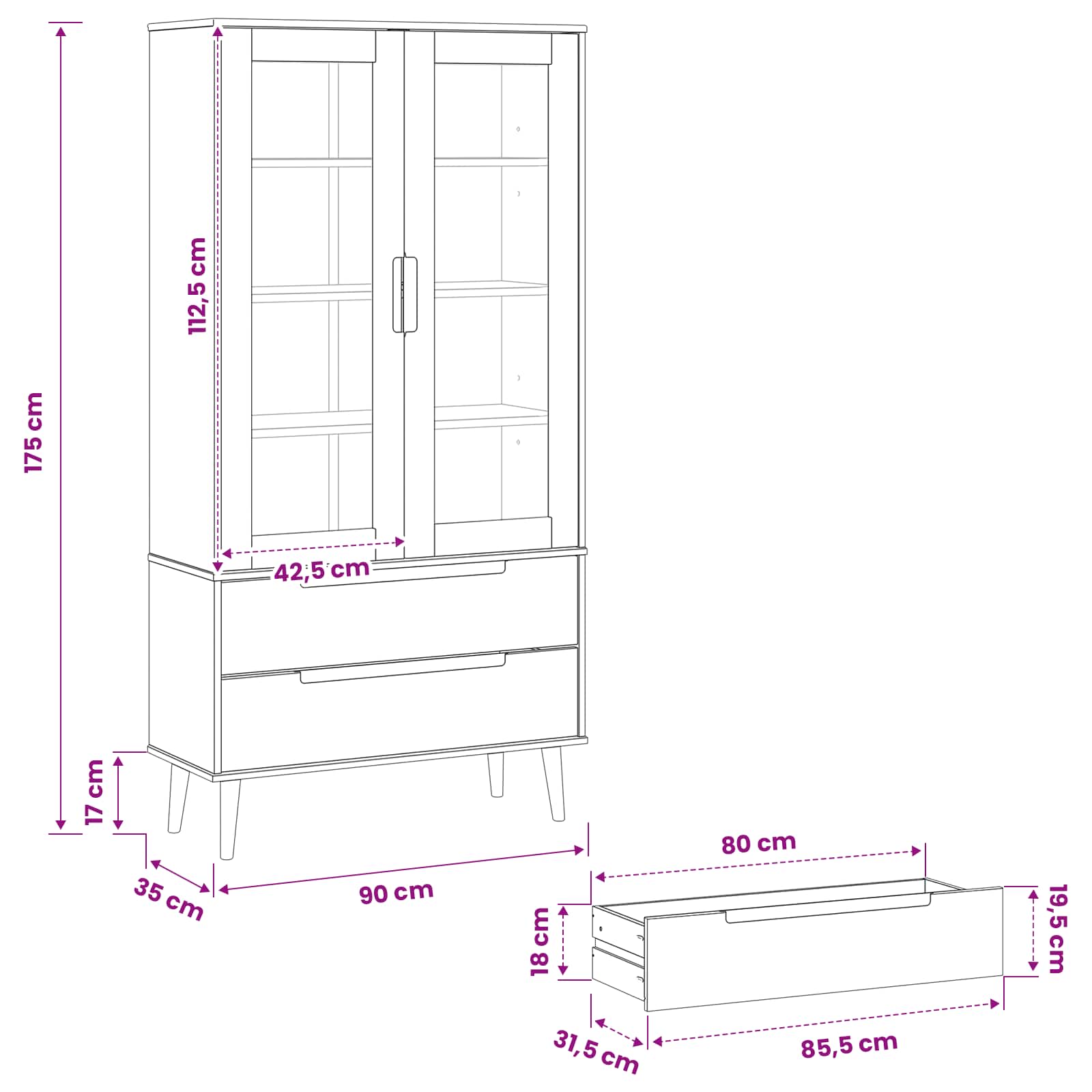 Stiklinis vitrininis kabinetas Juodas 90 x 35 x 175 cm