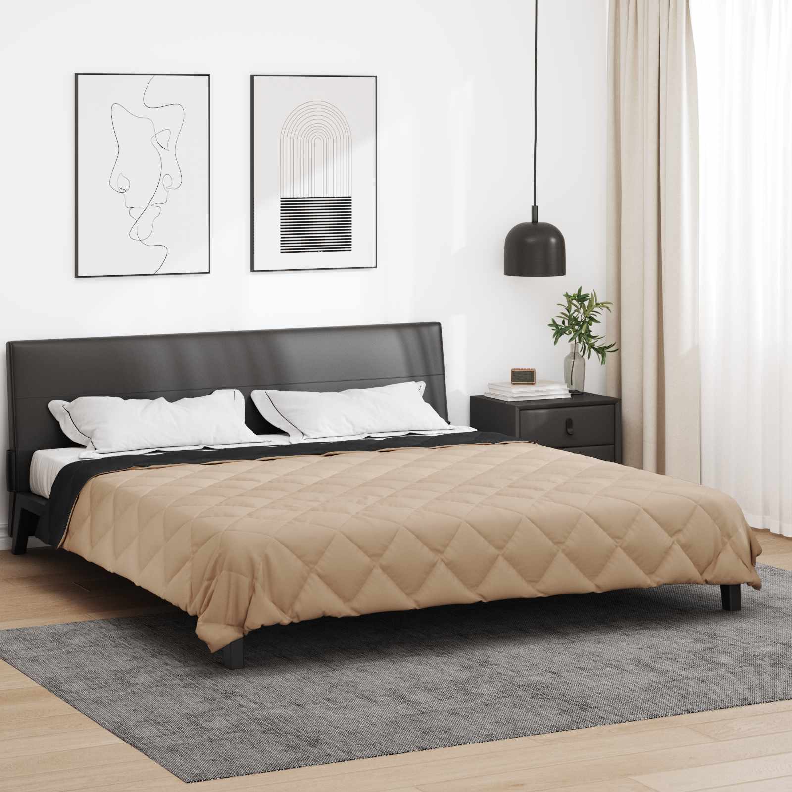 Vasaros antklodė Juoda ir taupe 240 x 200 cm Mikropluoštas