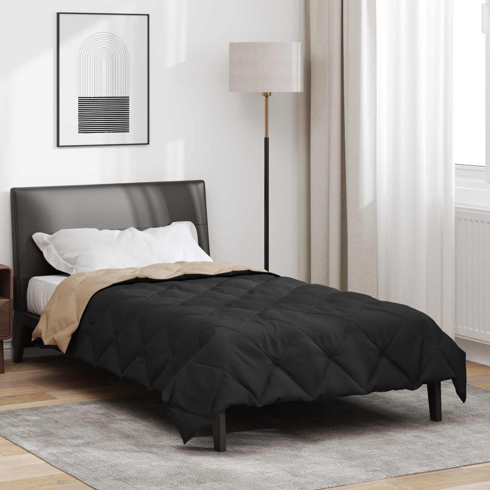 Pilna metų antklodė Juoda ir taupe 200 x 140 cm Mikropluoštas