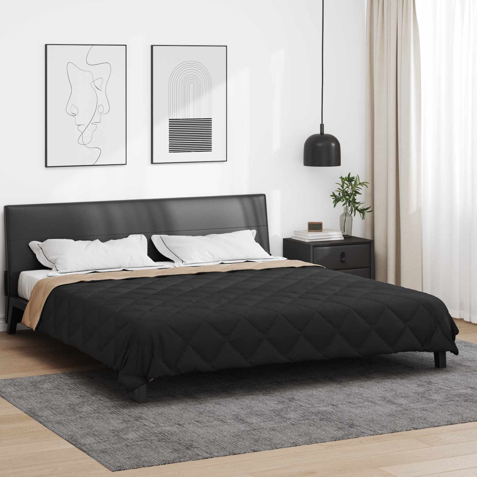 Pilna metų antklodė Juoda ir taupe 240 x 200 cm Mikropluoštas