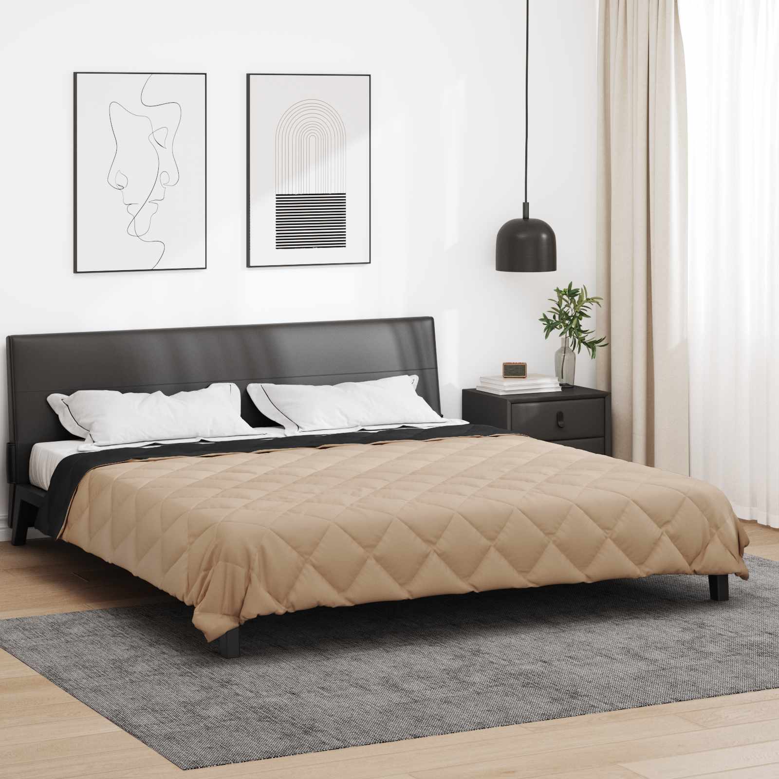 Pilna metų antklodė Juoda ir taupe 220 x 240 cm Mikropluoštas
