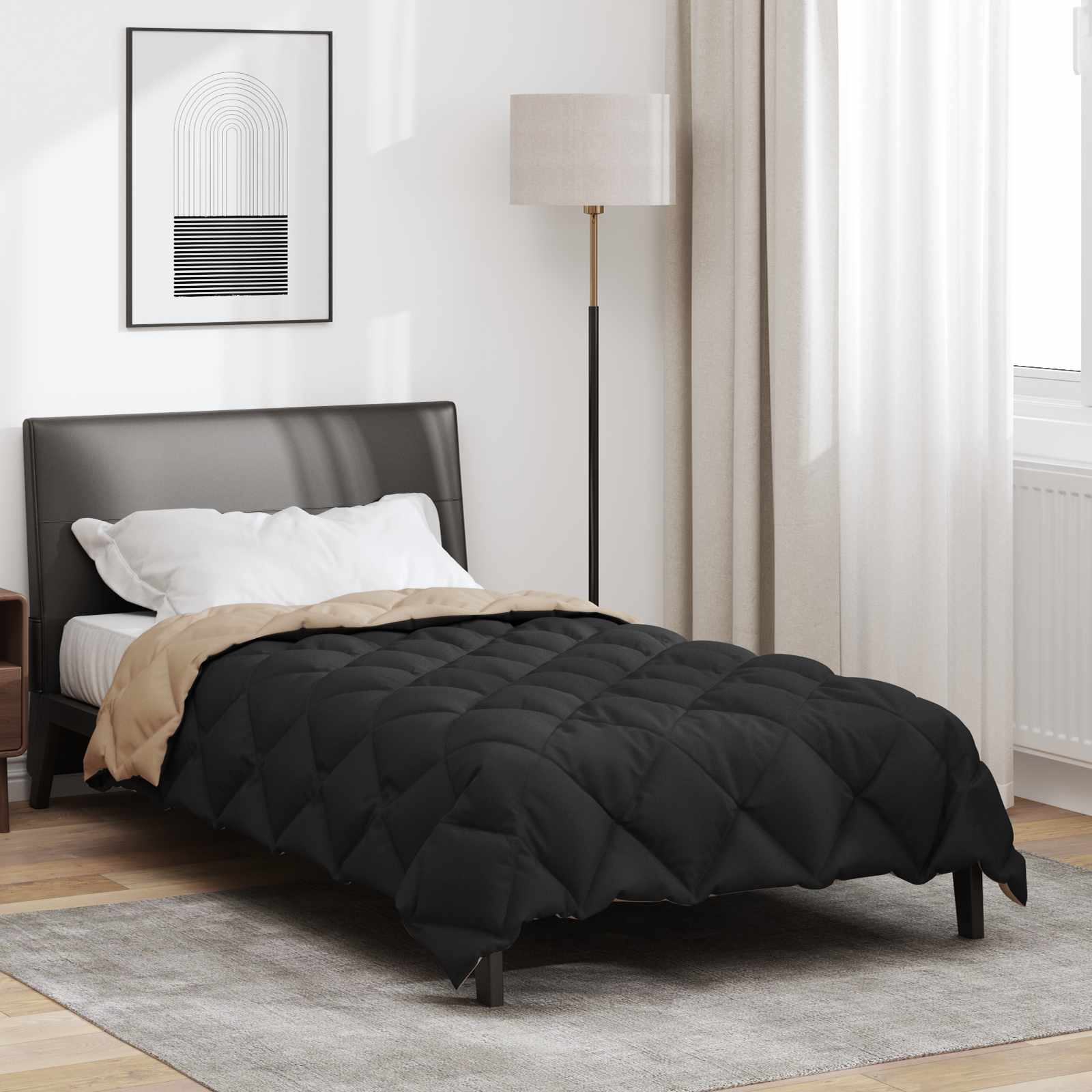 Winter duvet Black and taupe 220 x 140 cm Microfibre