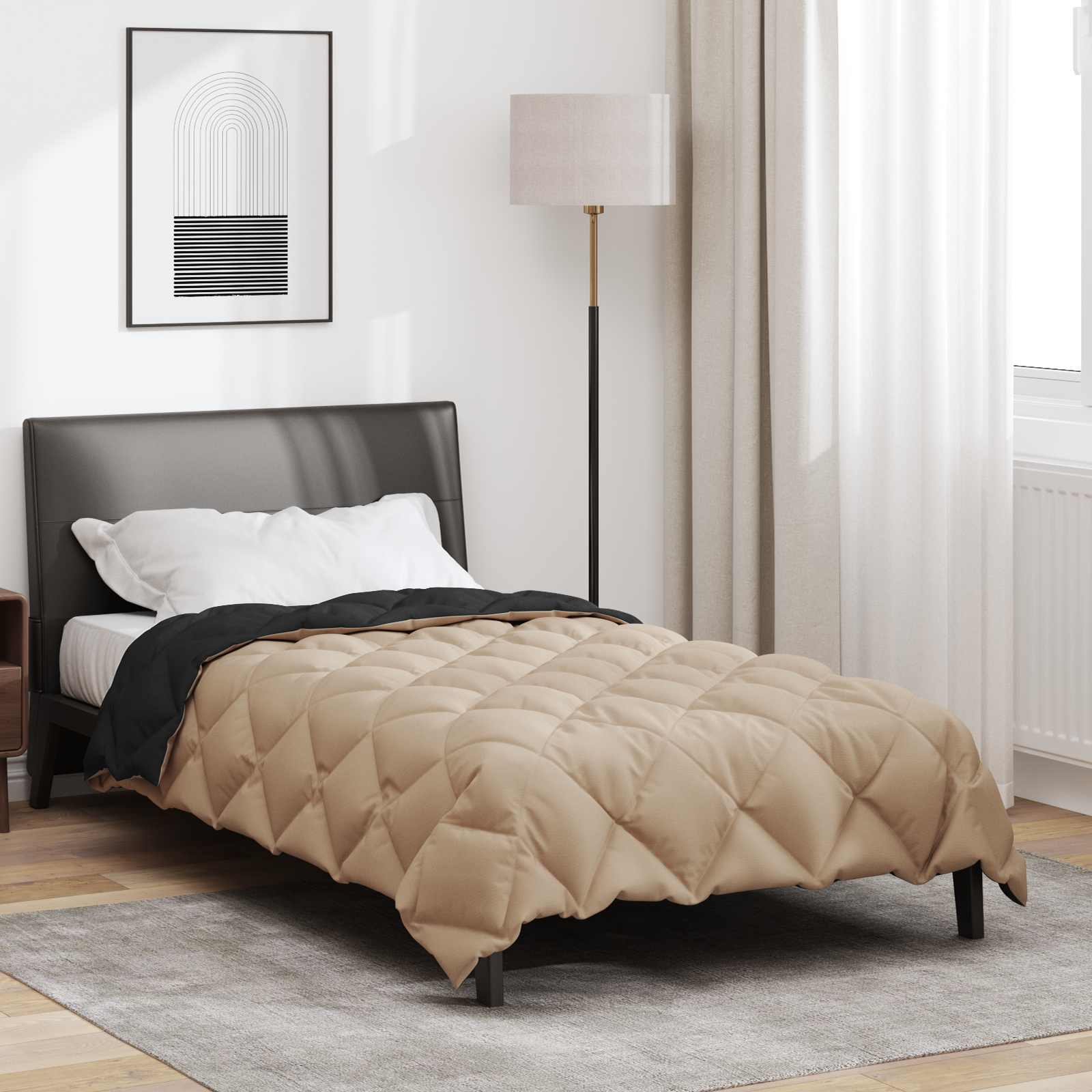 Winter duvet Black and taupe 220 x 140 cm Microfibre