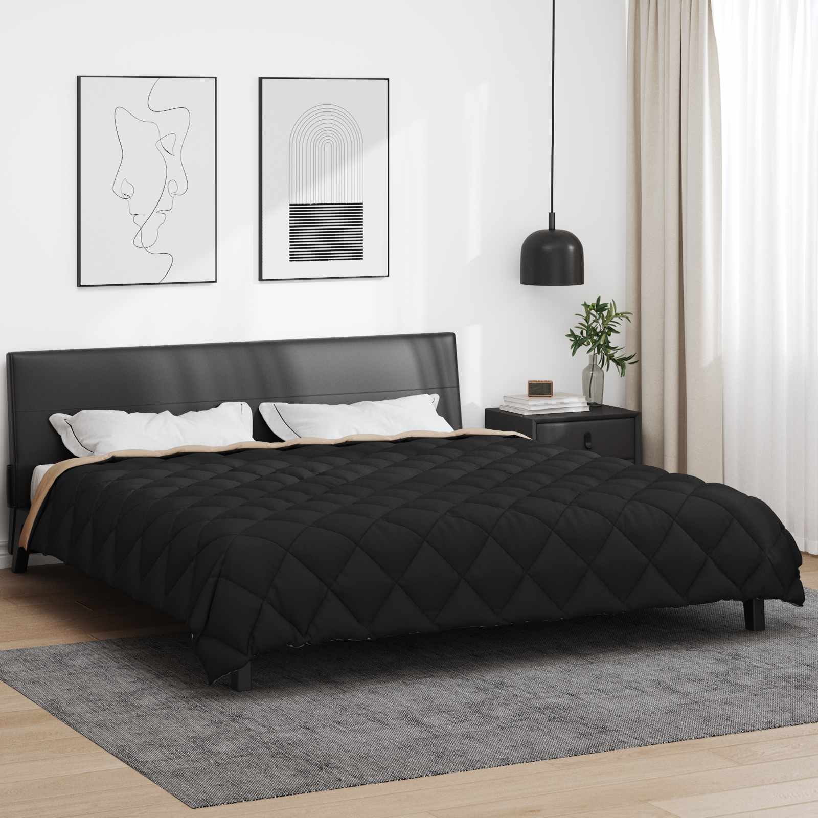 Žiemos antklodė Juoda ir taupe 220 x 200 cm Mikropluoštas