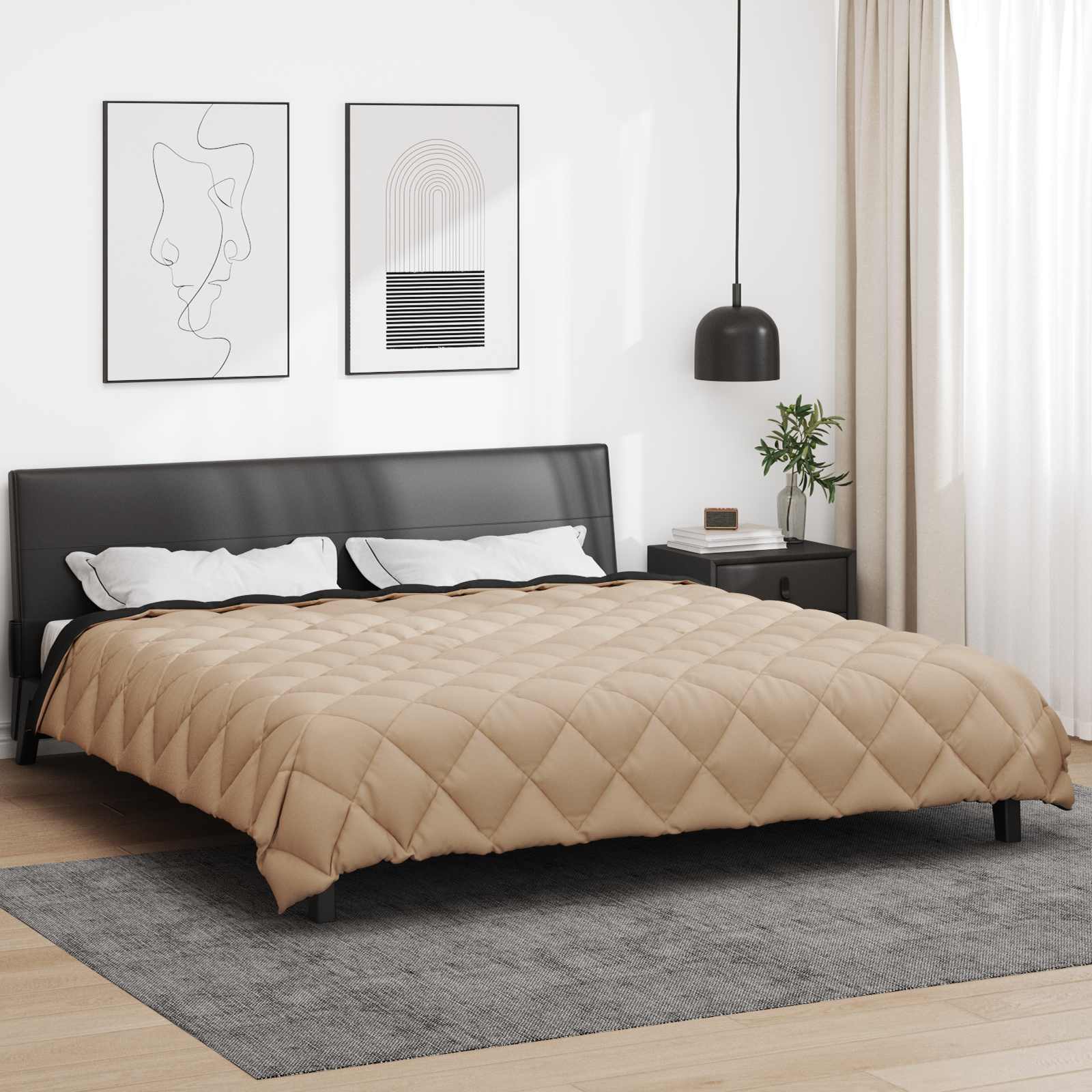 Žiemos antklodė Juoda ir taupe 220 x 200 cm Mikropluoštas