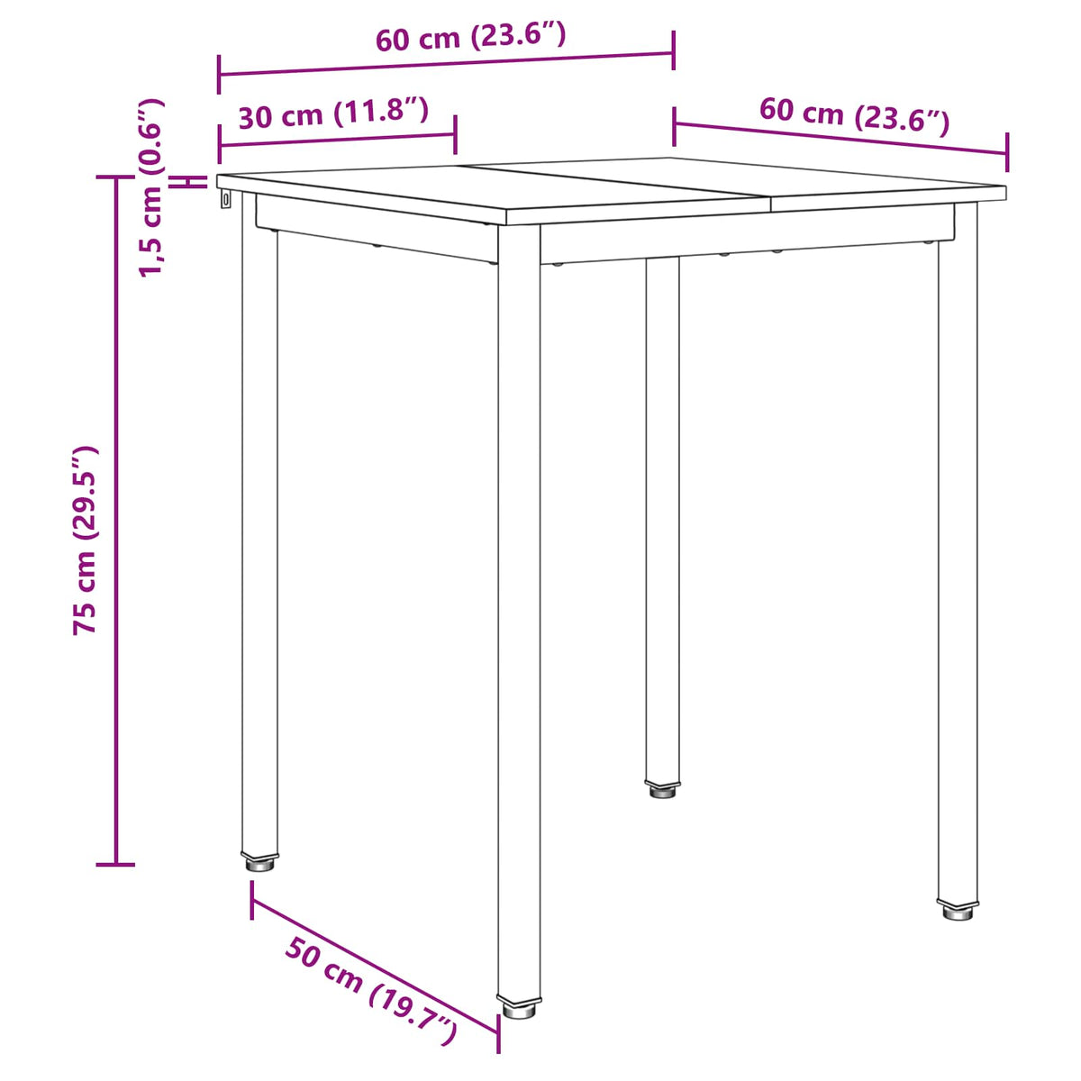 Valgomieji stalai 60 x 60 x 75 cm METALAS Kvadrato