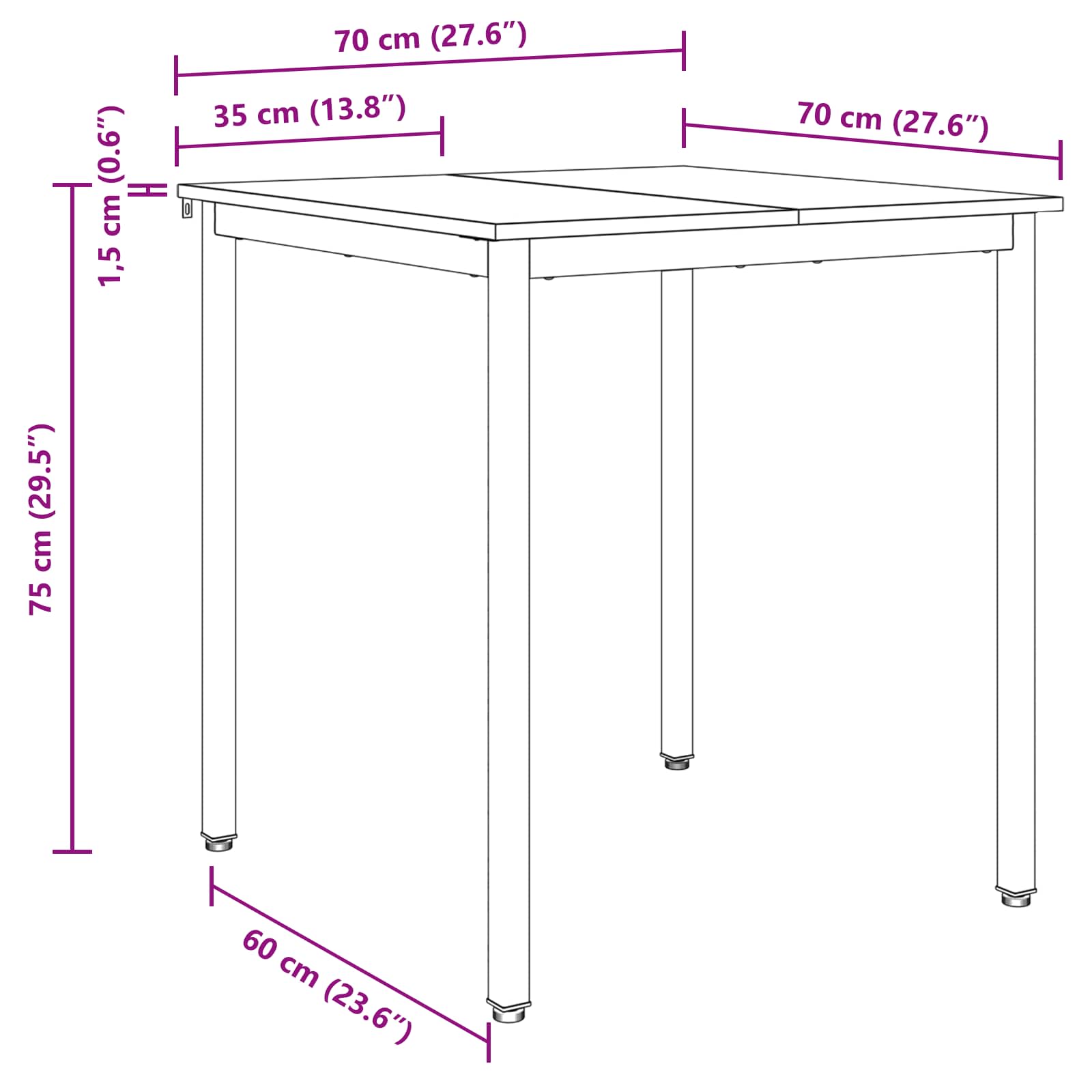 Ēdamgaldi 70 x 70 x 75 cm METĀLS