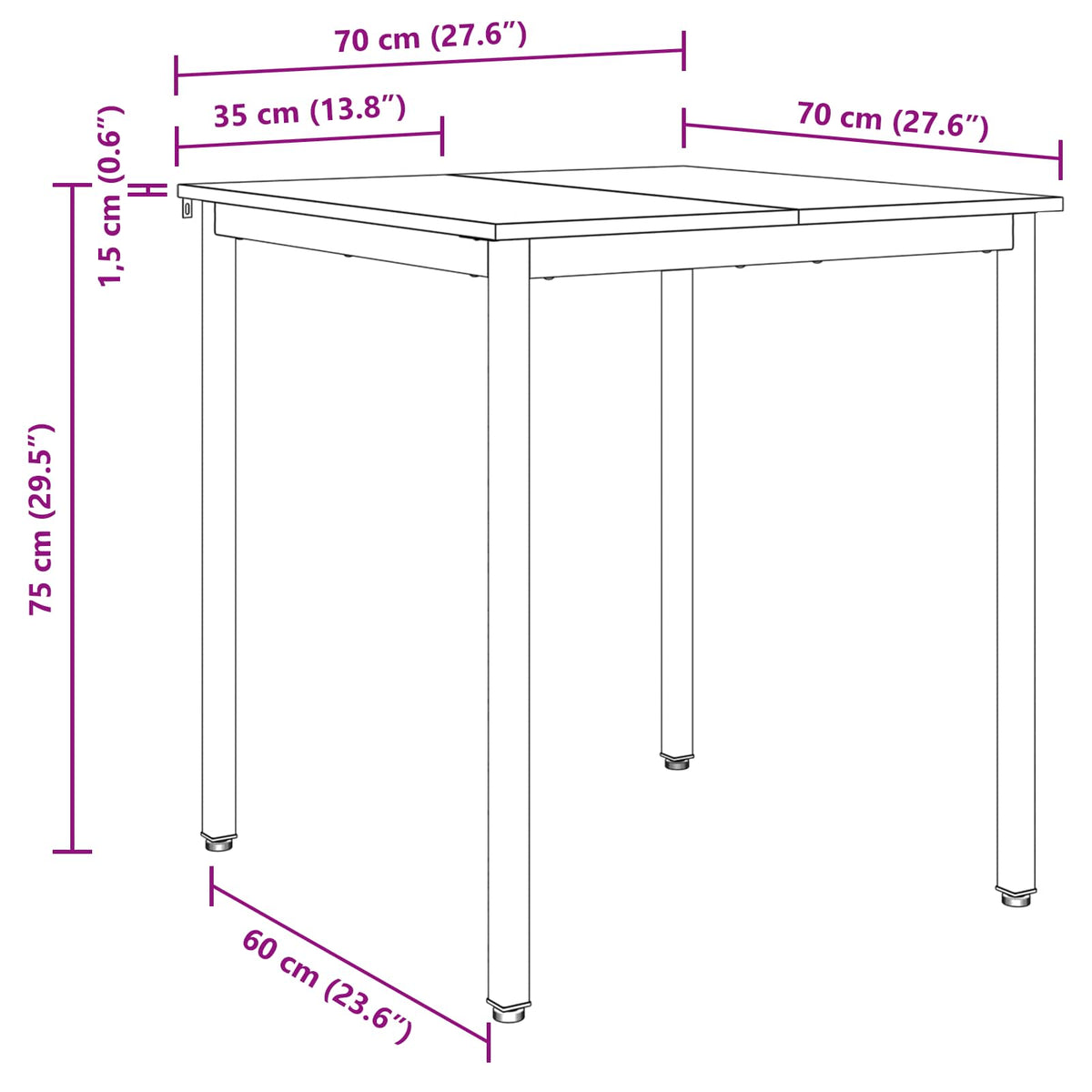 Valgomieji stalai 70 x 70 x 75 cm METALAS Kvadrato