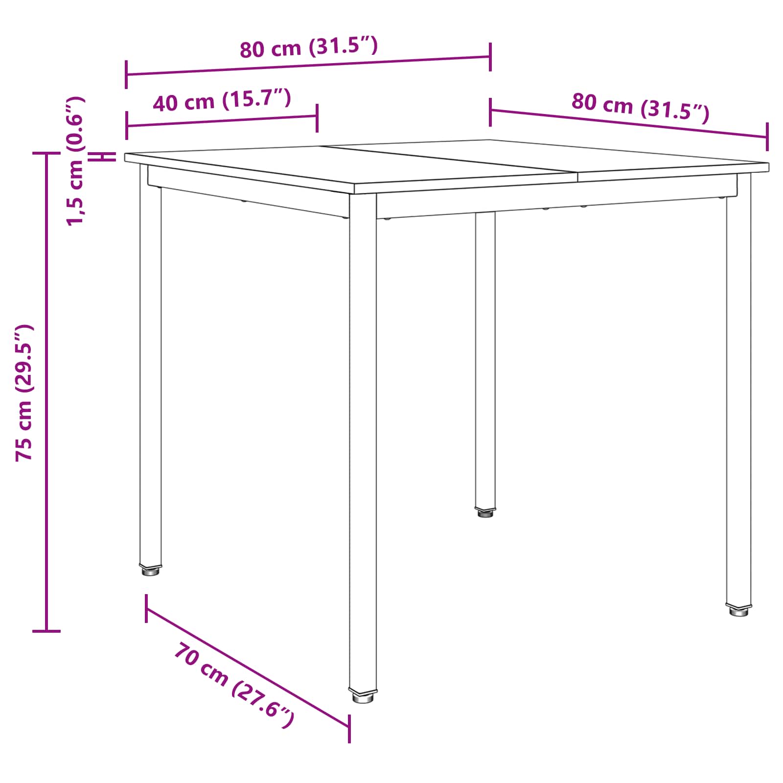 Valgomieji stalai 80 x 80 x 75 cm METALAS