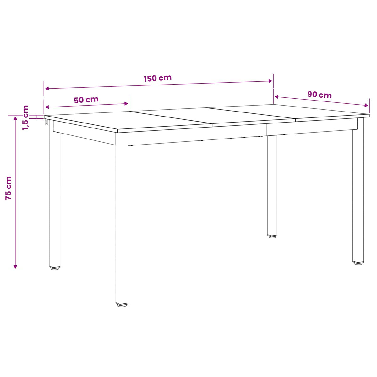 Valgomieji stalai 150 x 90 x 75 cm Apdirbta mediena