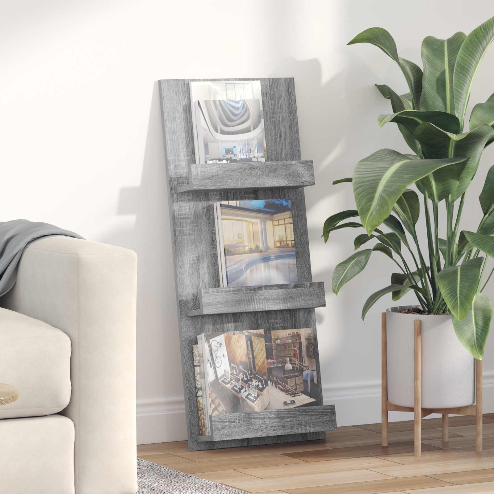 Magazine Rack Grey Sonoma 51x11x102 cm Engineered Wood