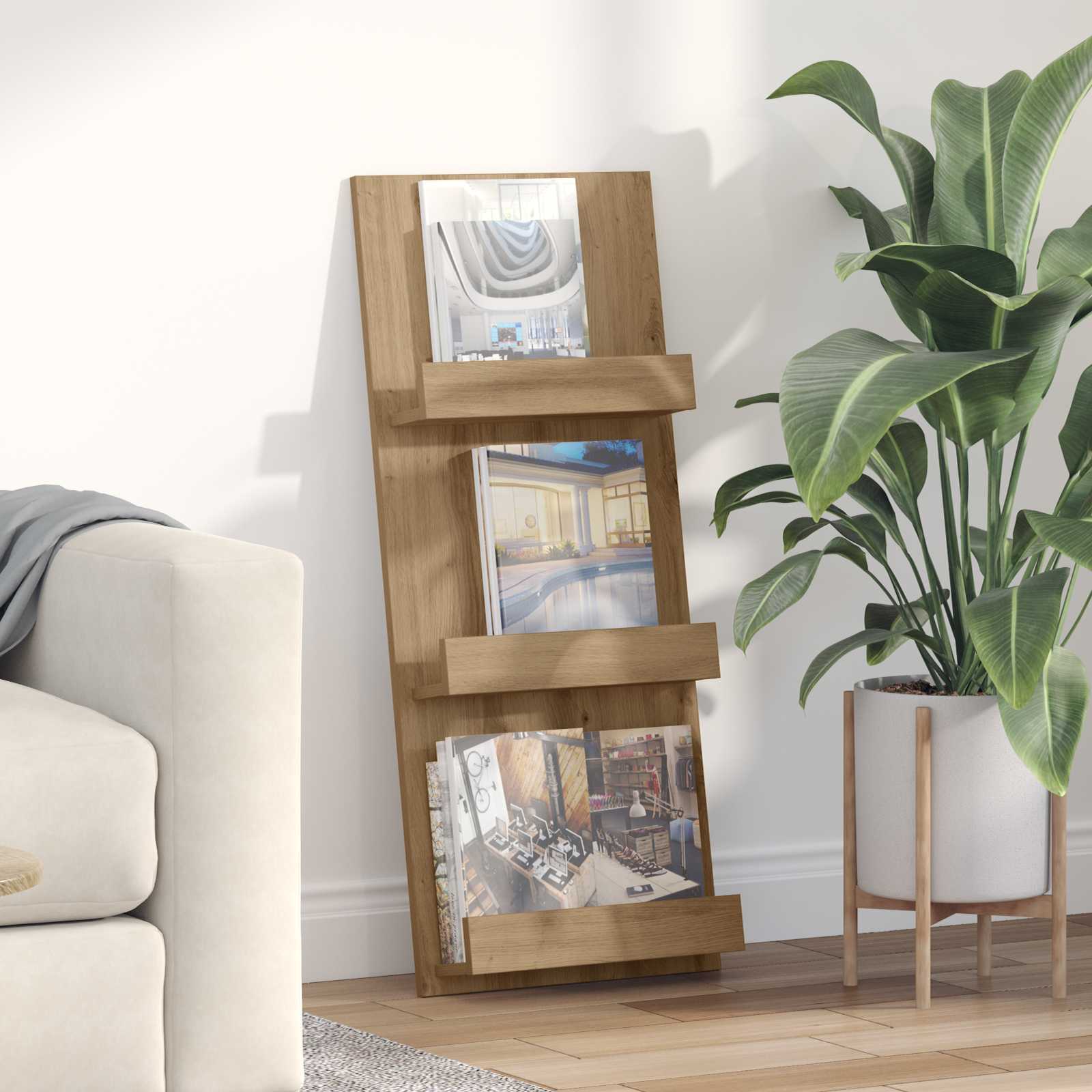 Magazine rack with shelf Craftsman Oak 51 x 11 x 102 cm
